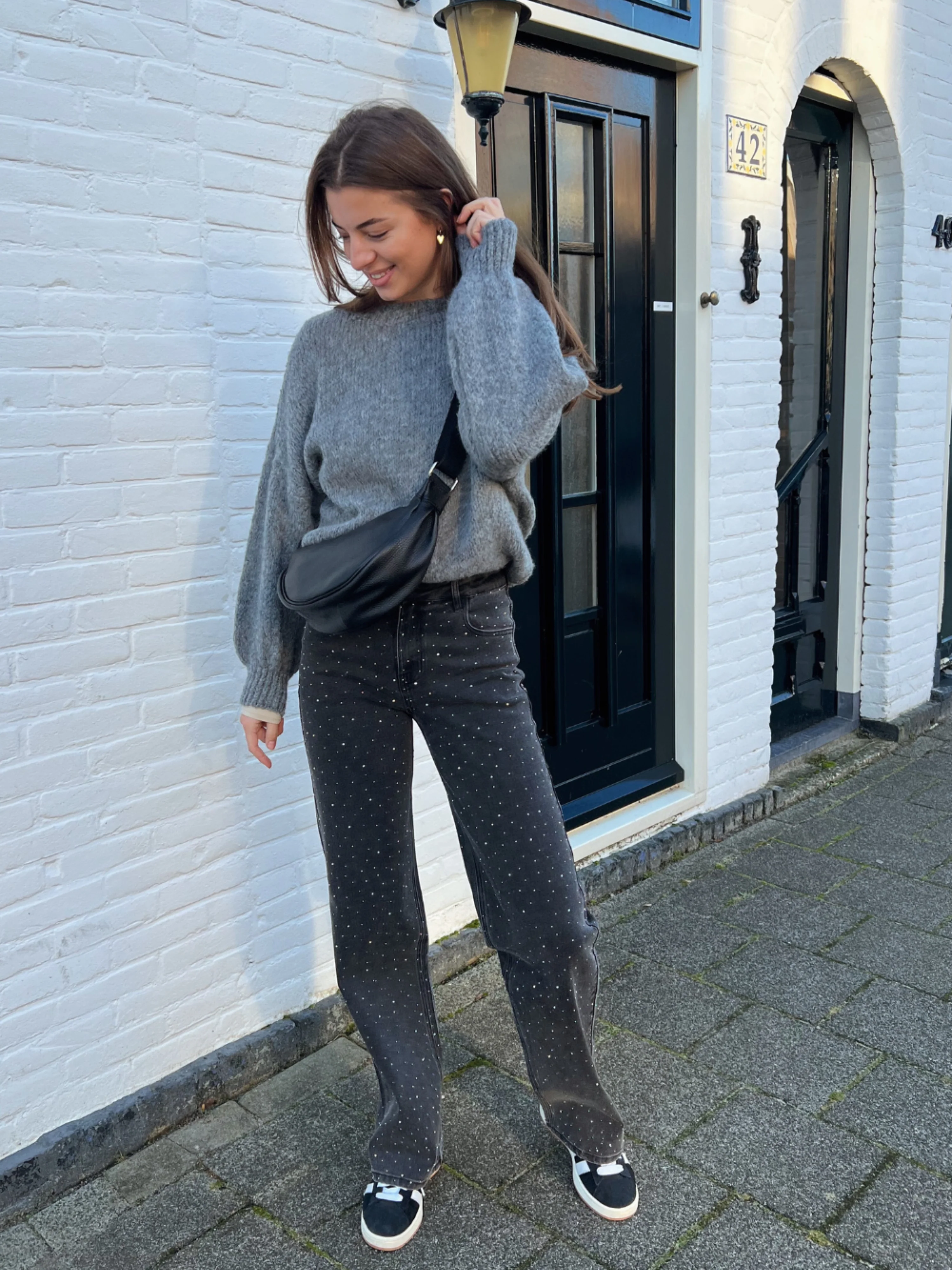 Diamond Wide Leg Jeans | Grey | Stretch | Tall - Image 7