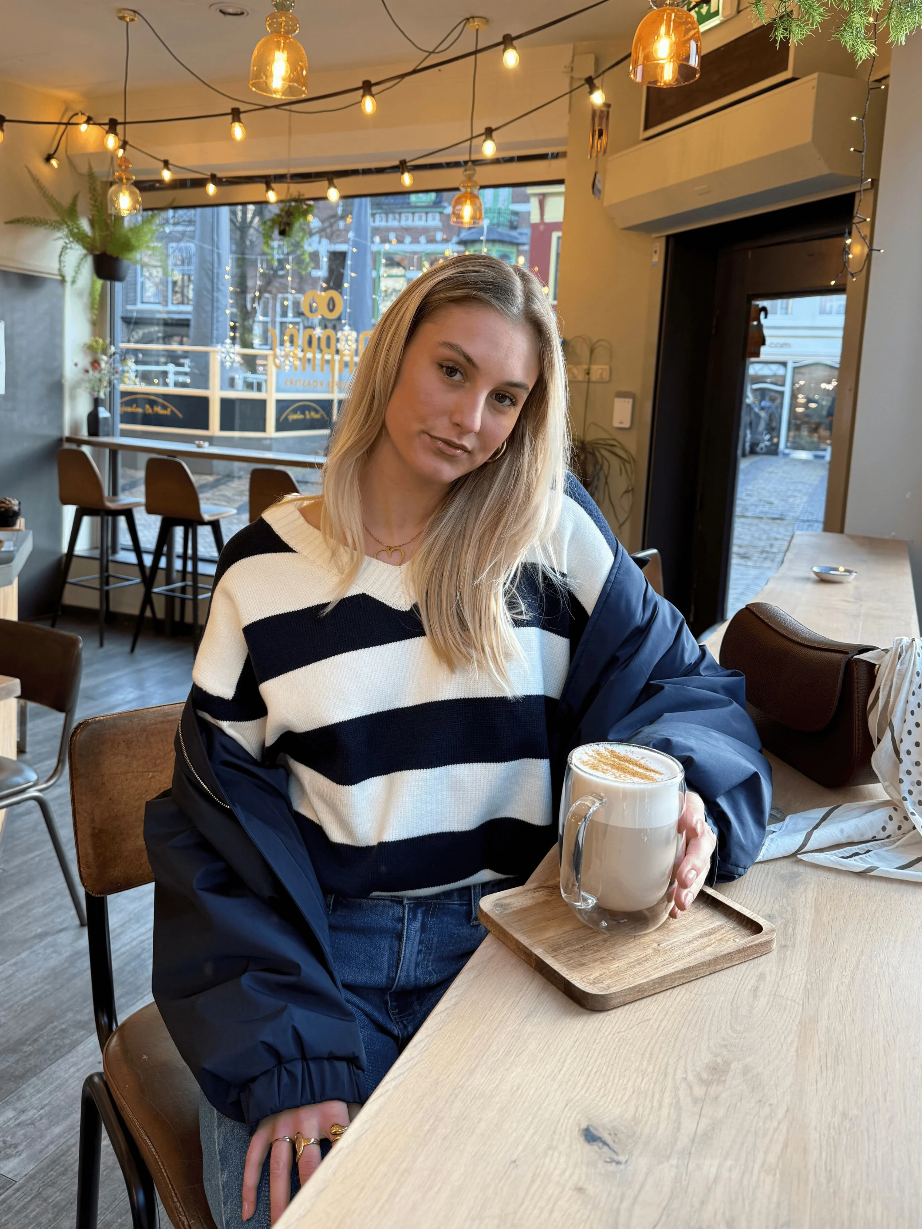 Ella | Gebreide trui | Navy gestreept | Tall - Image 3
