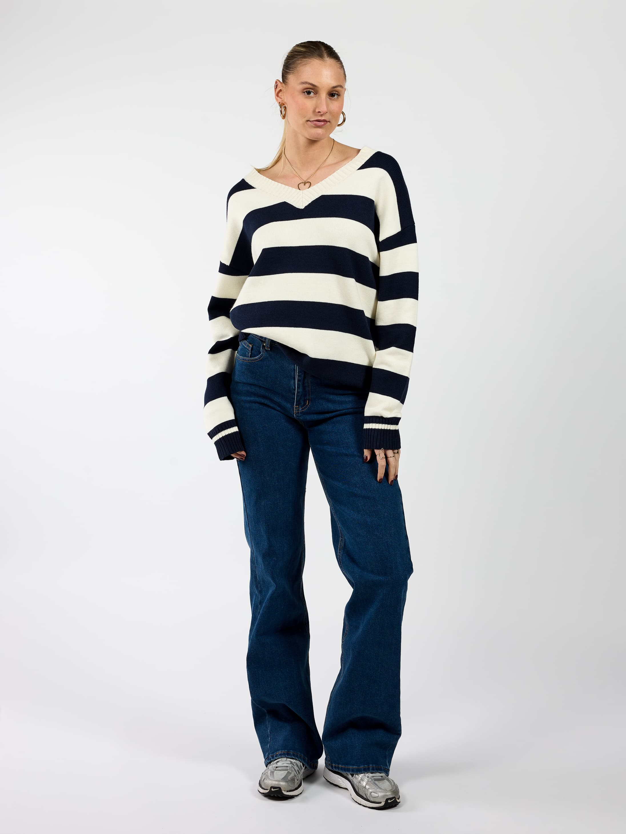 Ella | Gebreide trui | Navy gestreept | Tall - Image 4