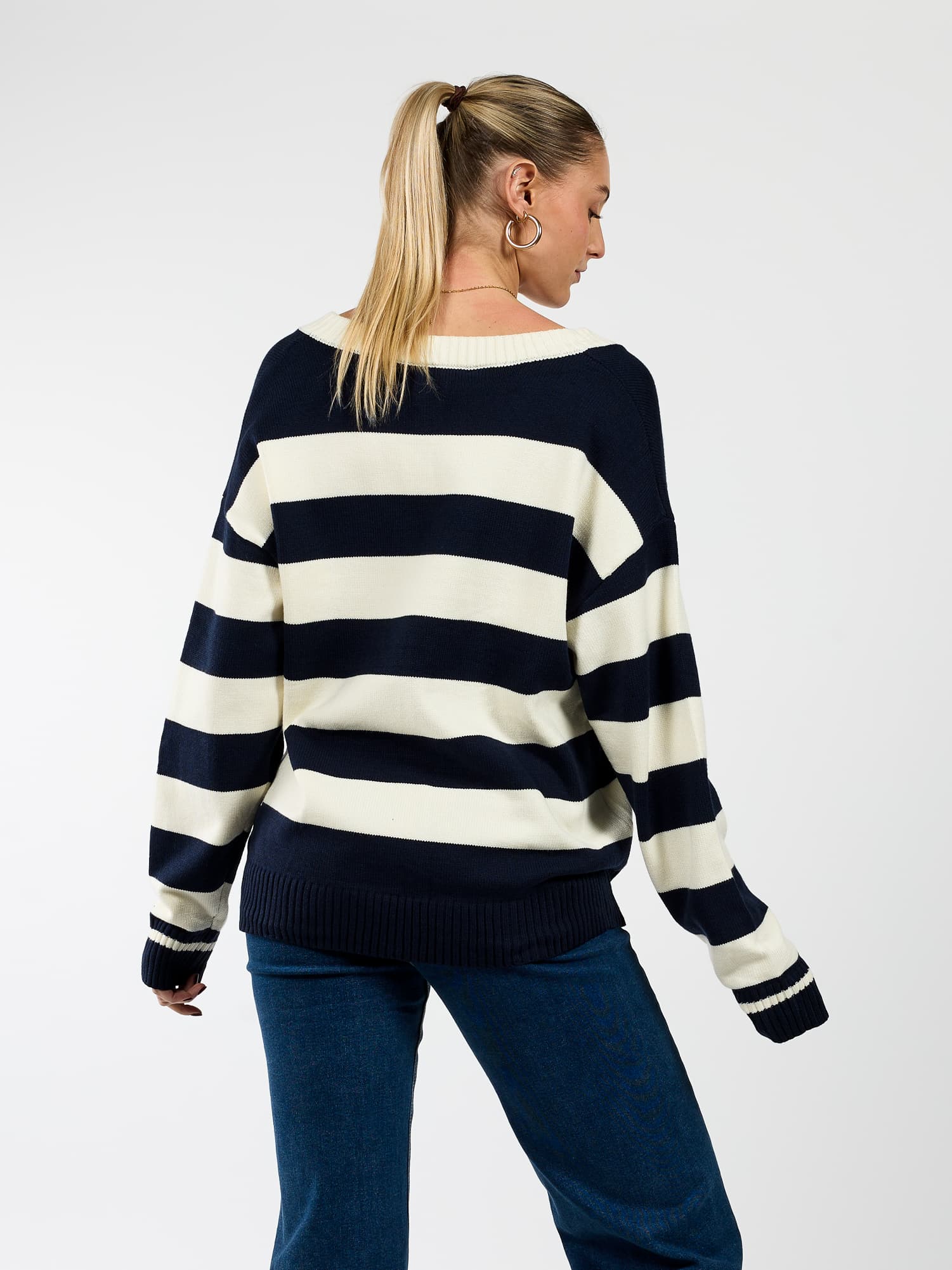 Ella | Gebreide trui | Navy gestreept | Tall - Image 5