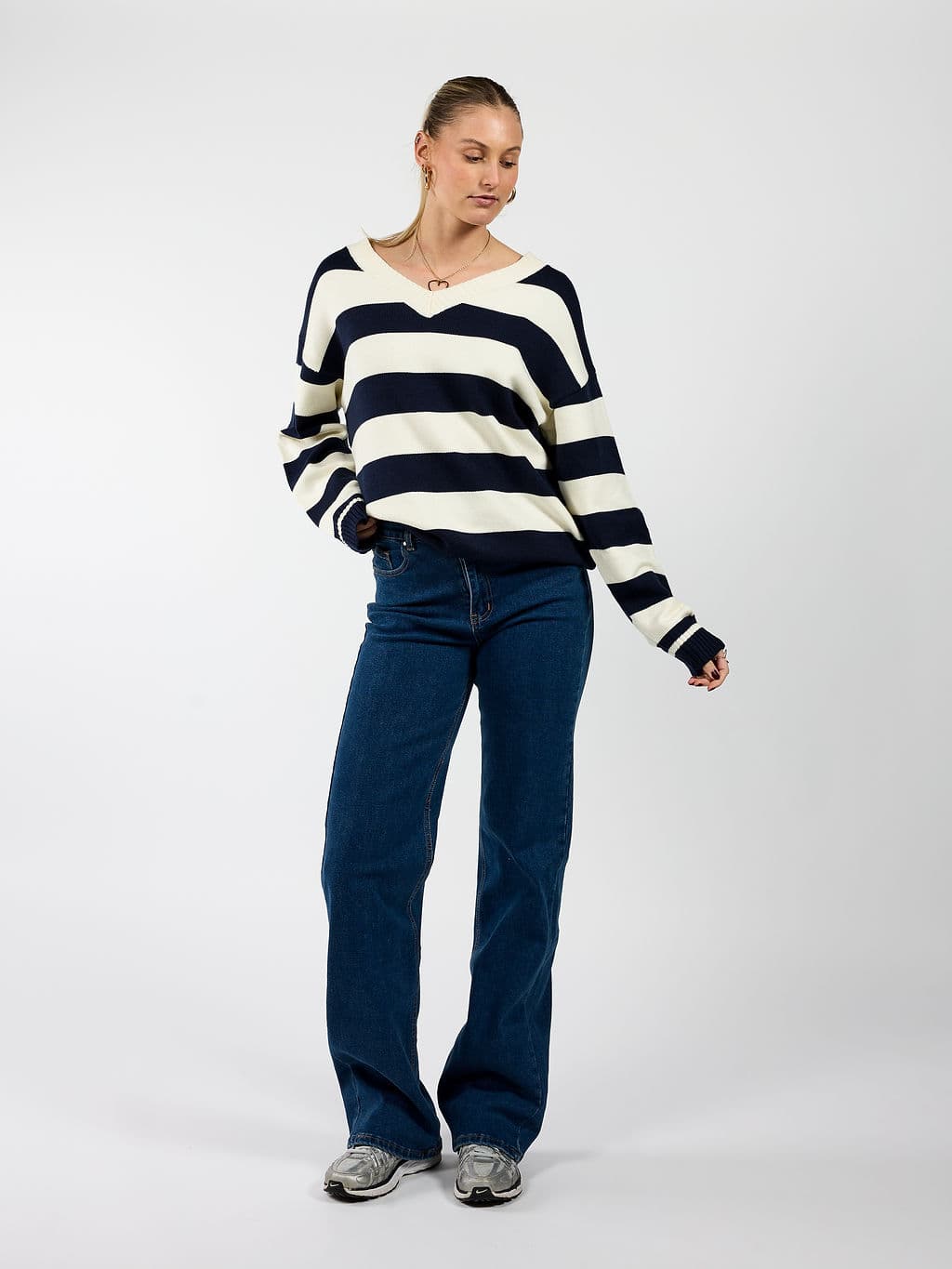 Ella | Gebreide trui | Navy gestreept | Tall - Image 7
