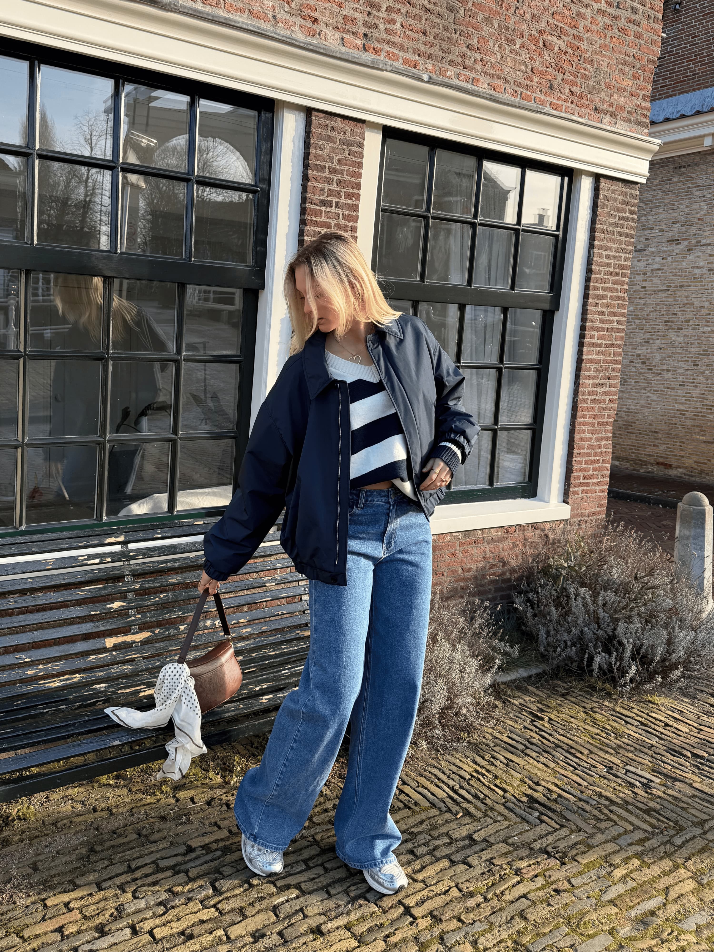 Ella | Gebreide trui | Navy gestreept | Tall - Image 9