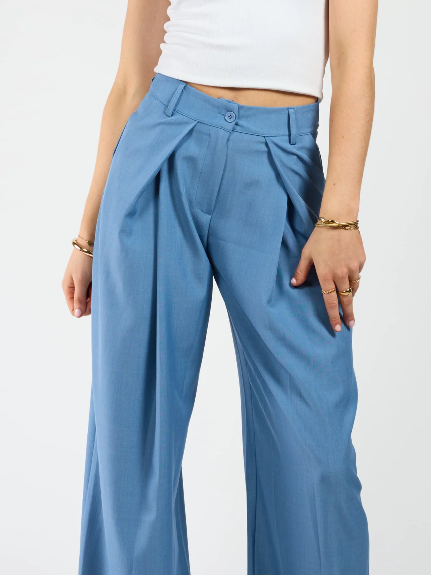 Ella | Wide leg pantalon met plooien | Denim blauw | Tall - Image 5