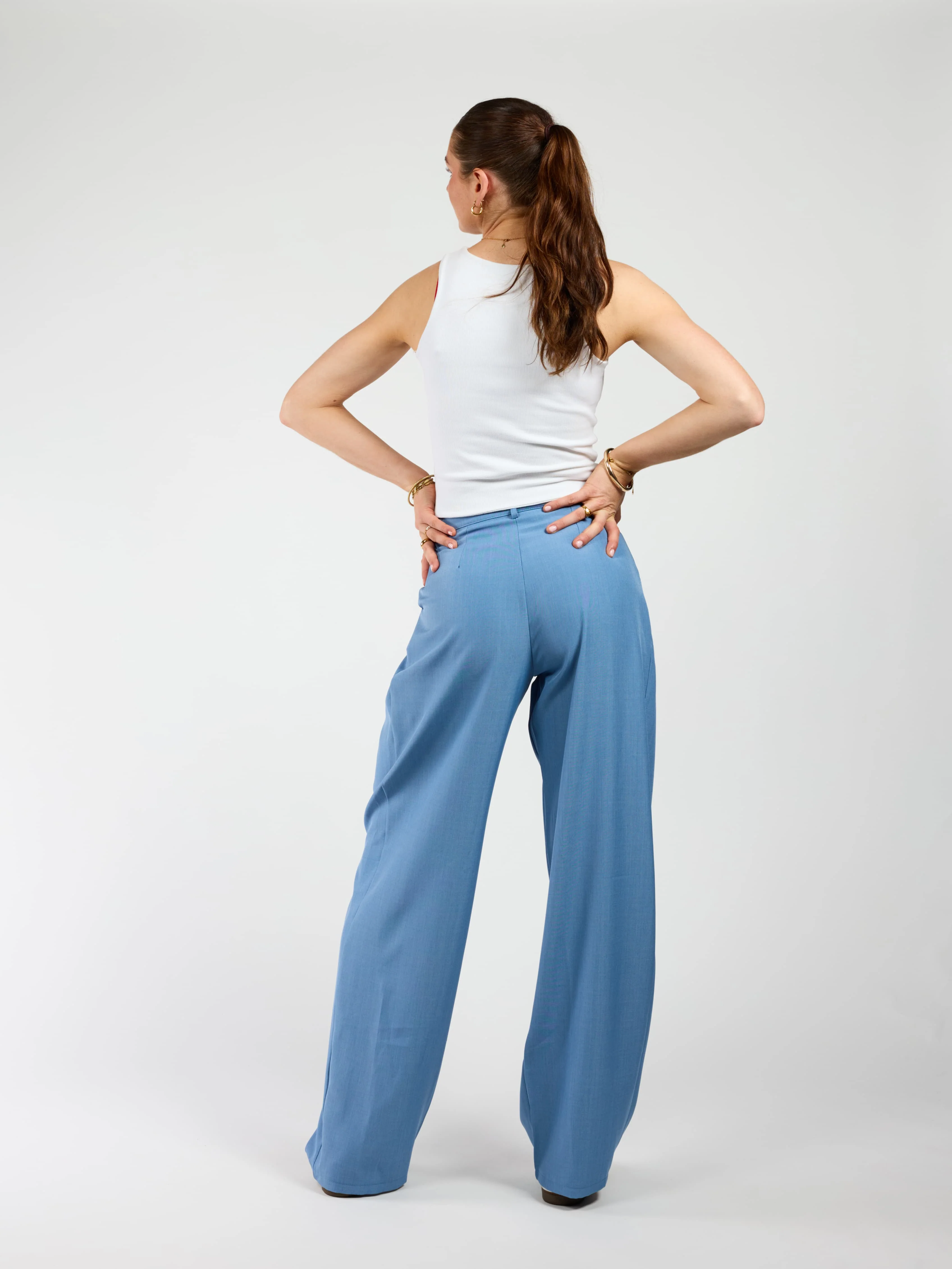 Ella | Wide leg pantalon met plooien | Denim blauw | Tall - Image 7