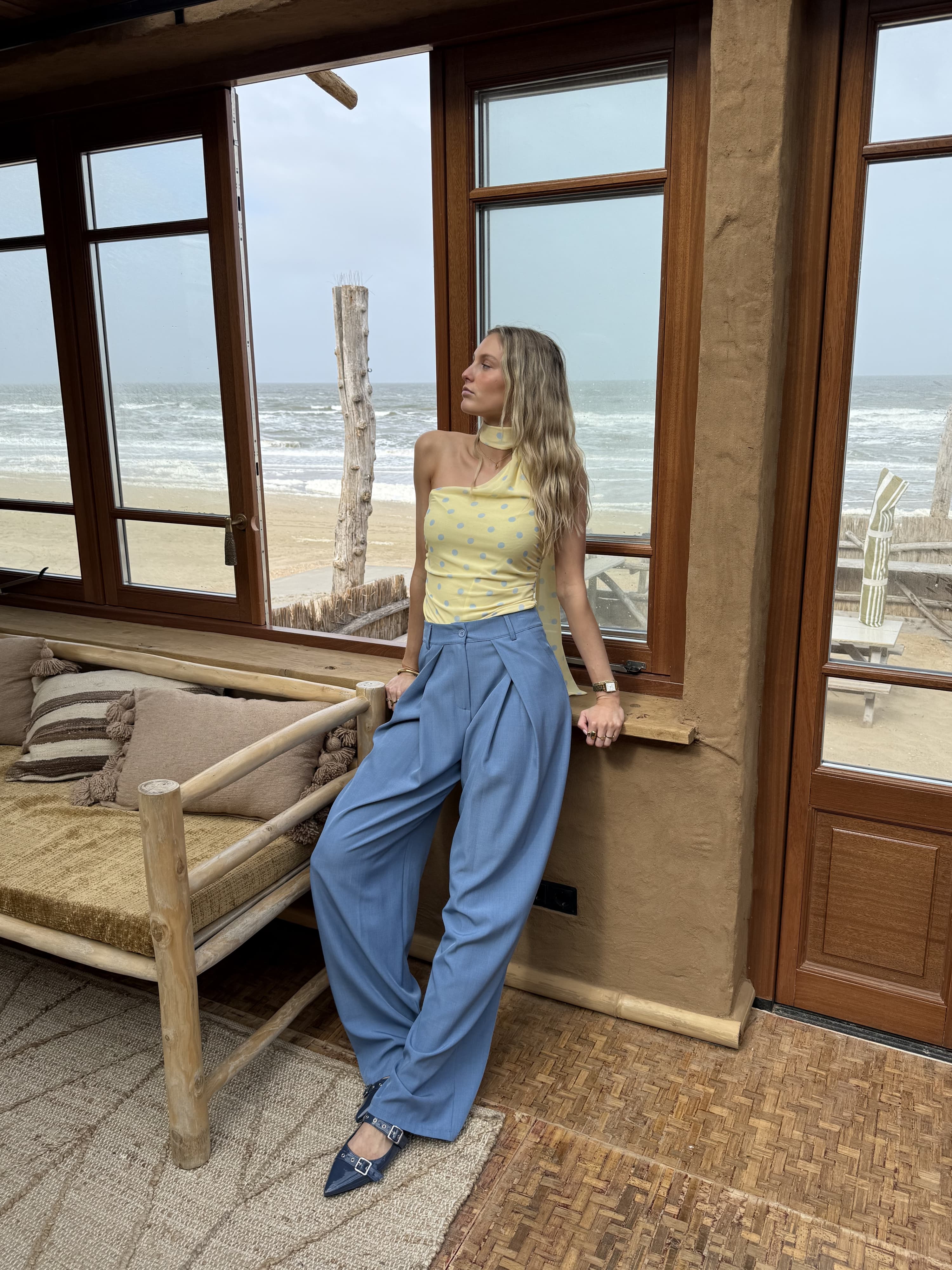 Ella | Wide leg pantalon met plooien | Denim blauw | Tall - Image 9