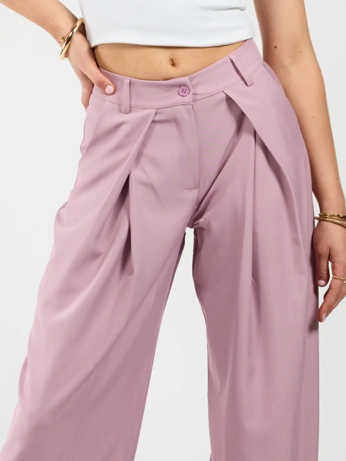 Ella | Wide leg pantalon met plooien | Roze | Tall - Image 4