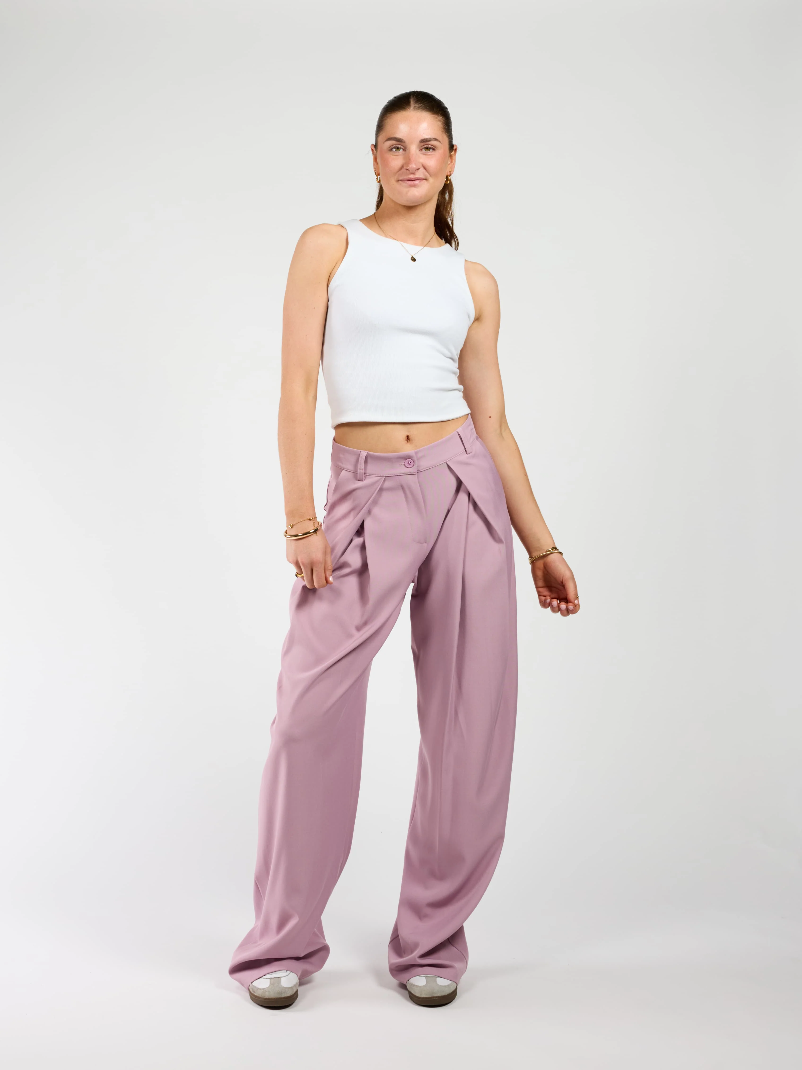 Ella | Wide leg pantalon met plooien | Roze | Tall - Image 5