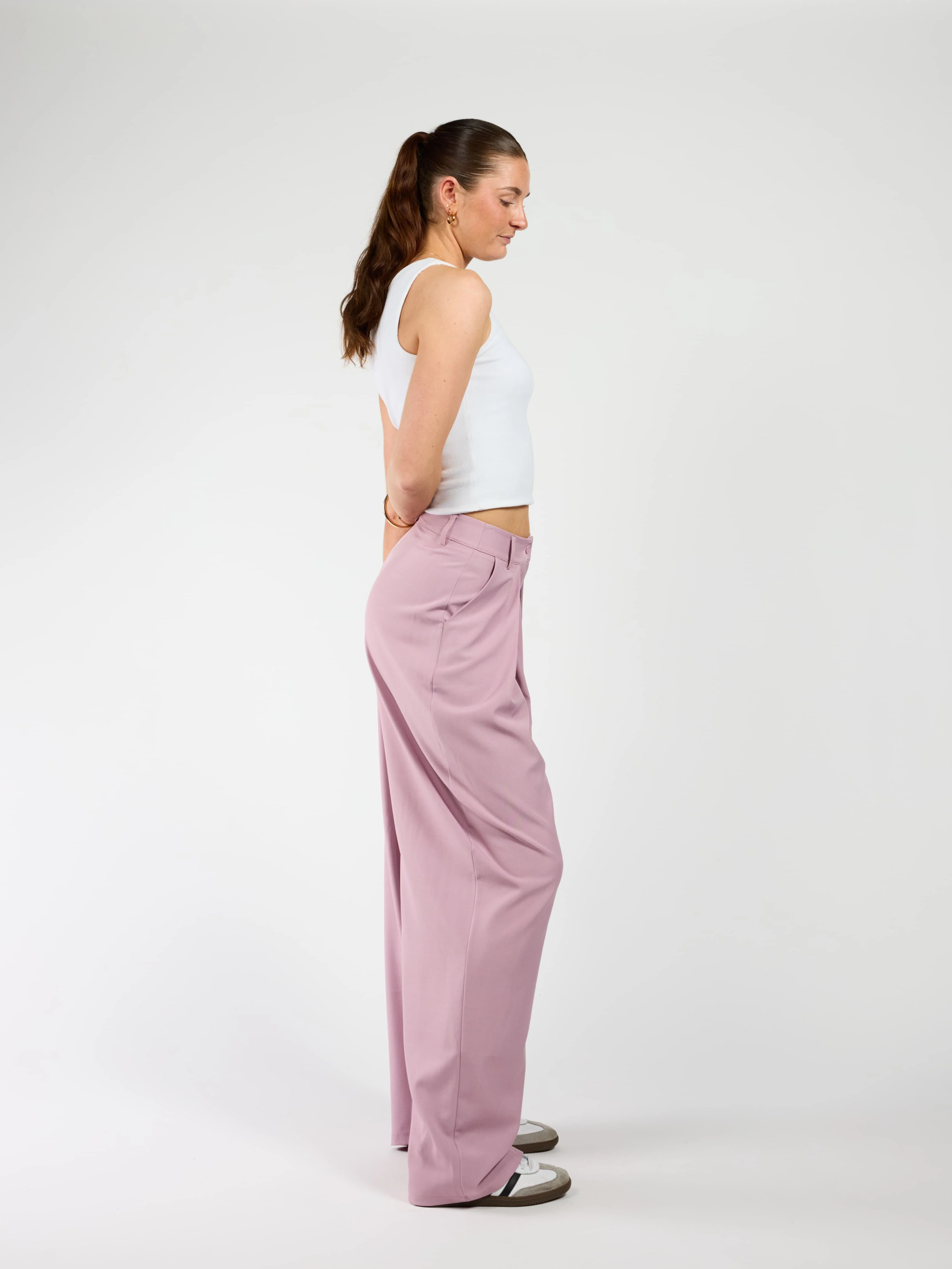 Ella | Wide leg pantalon met plooien | Roze | Tall - Image 6