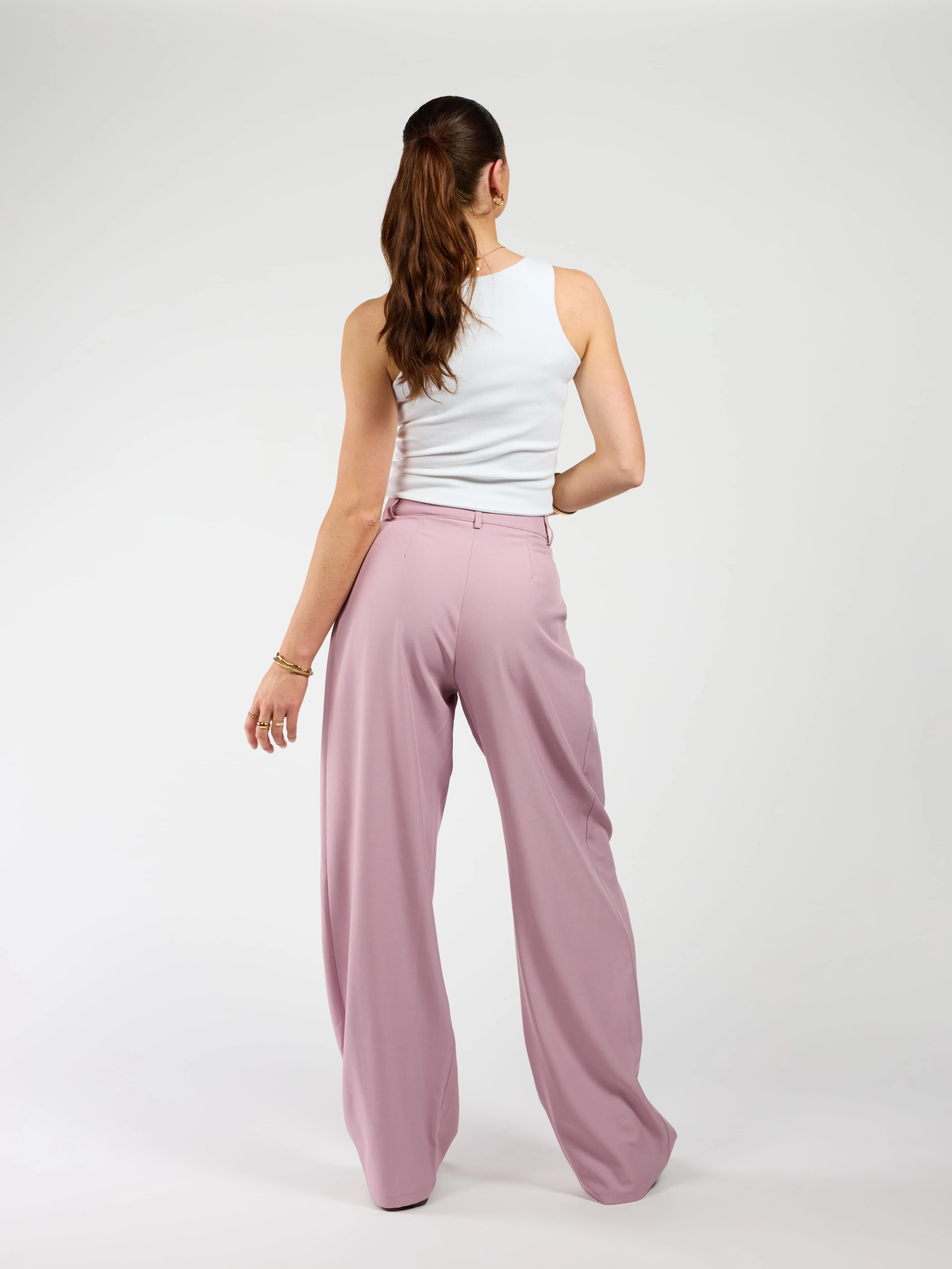 Ella | Wide leg pantalon met plooien | Roze | Tall - Image 7