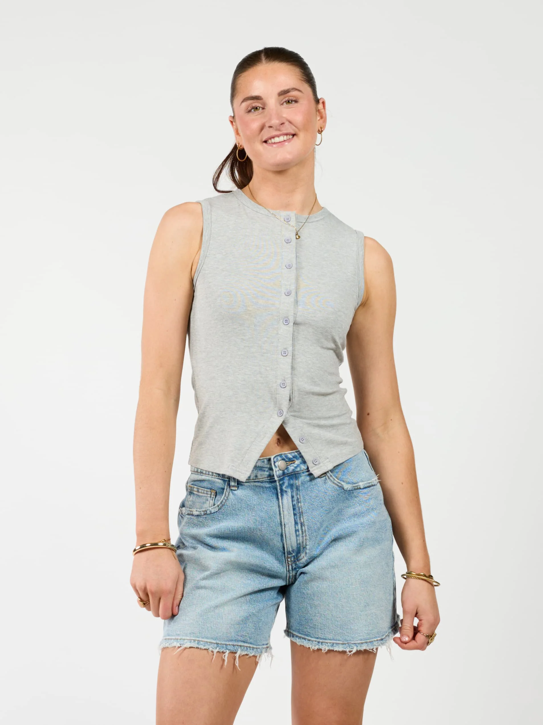 Hazel | Tanktop met knopen | Grijs | Tall