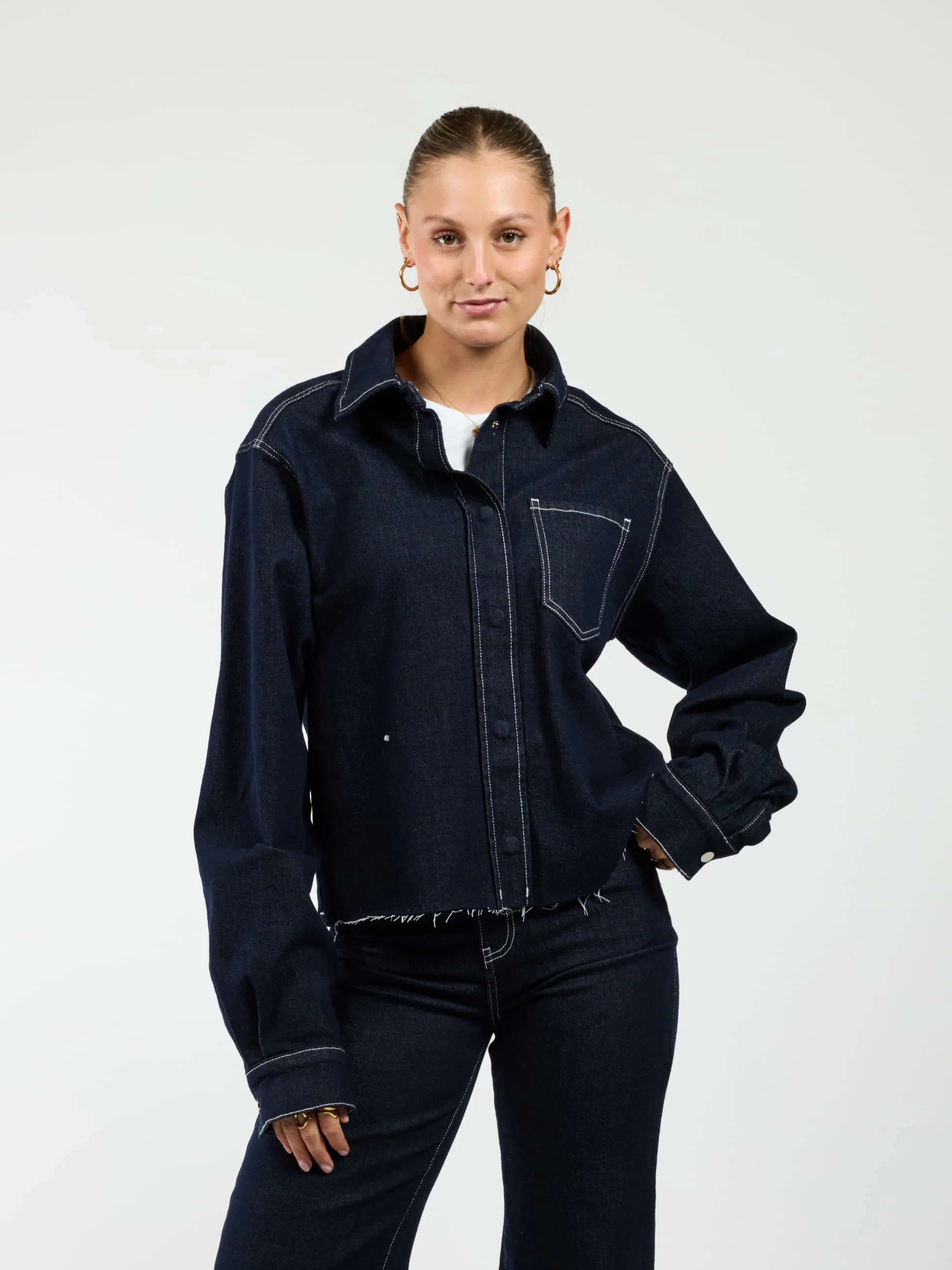 Indy | Co-ord | Denim jacket | Navy blauw | Stretch | Tall