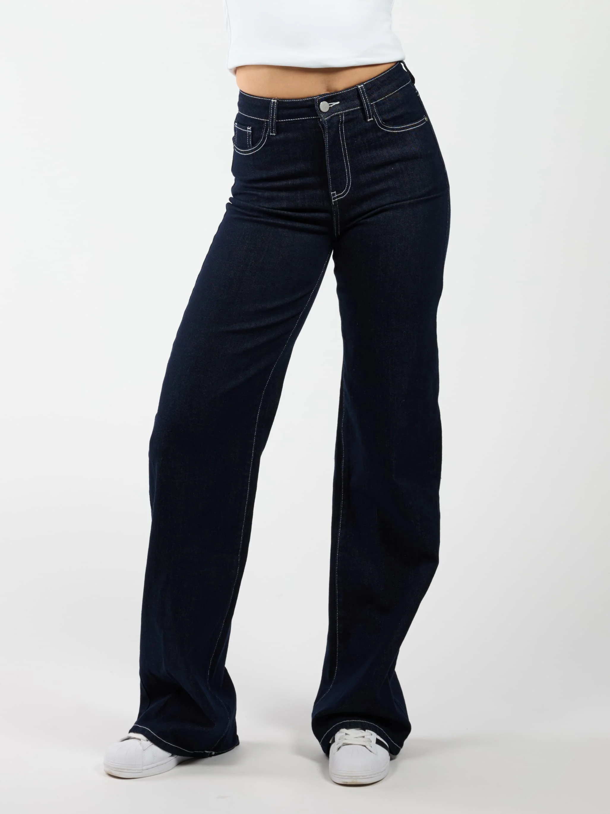 Indy | Mid Waist Wide Leg Jeans | Navy blauw | Stretch | Tall
