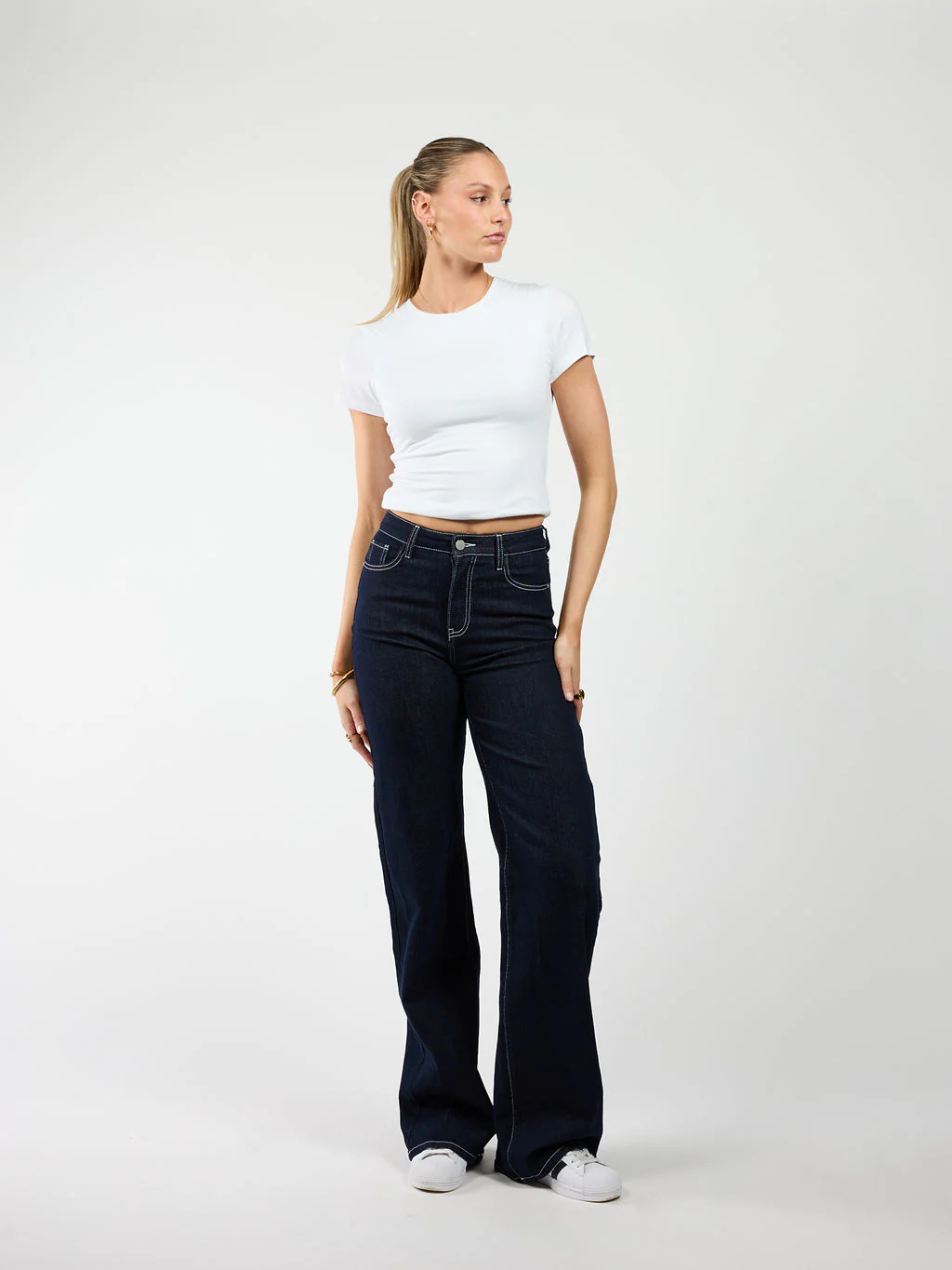 Indy | Mid Waist Wide Leg Jeans | Navy blauw | Stretch | Tall - Image 5