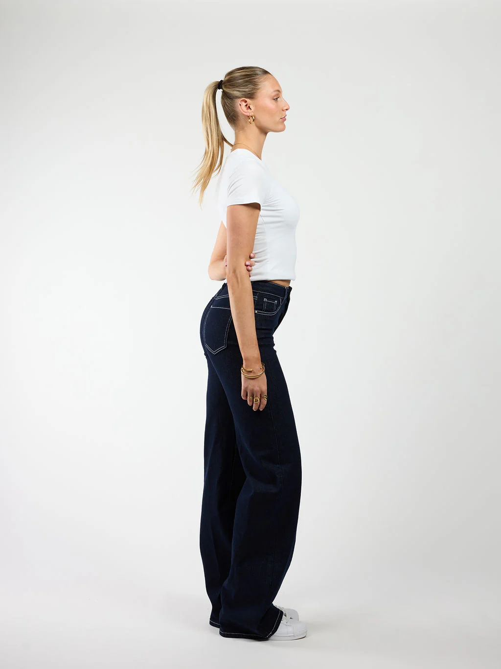 Indy | Mid Waist Wide Leg Jeans | Navy blauw | Stretch | Tall - Image 6