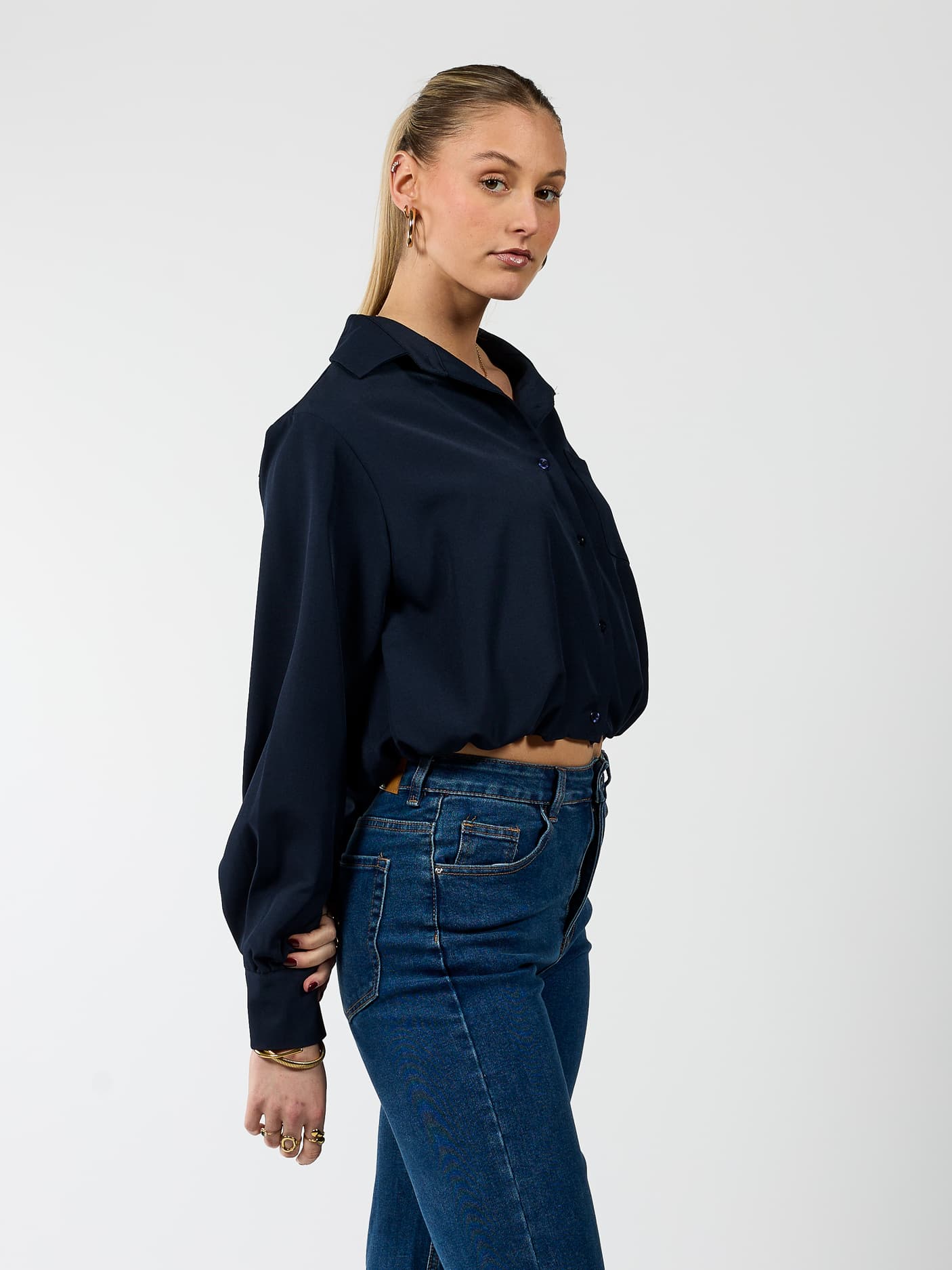 Jip | Cropped blouse | Navy | Tall - Image 5