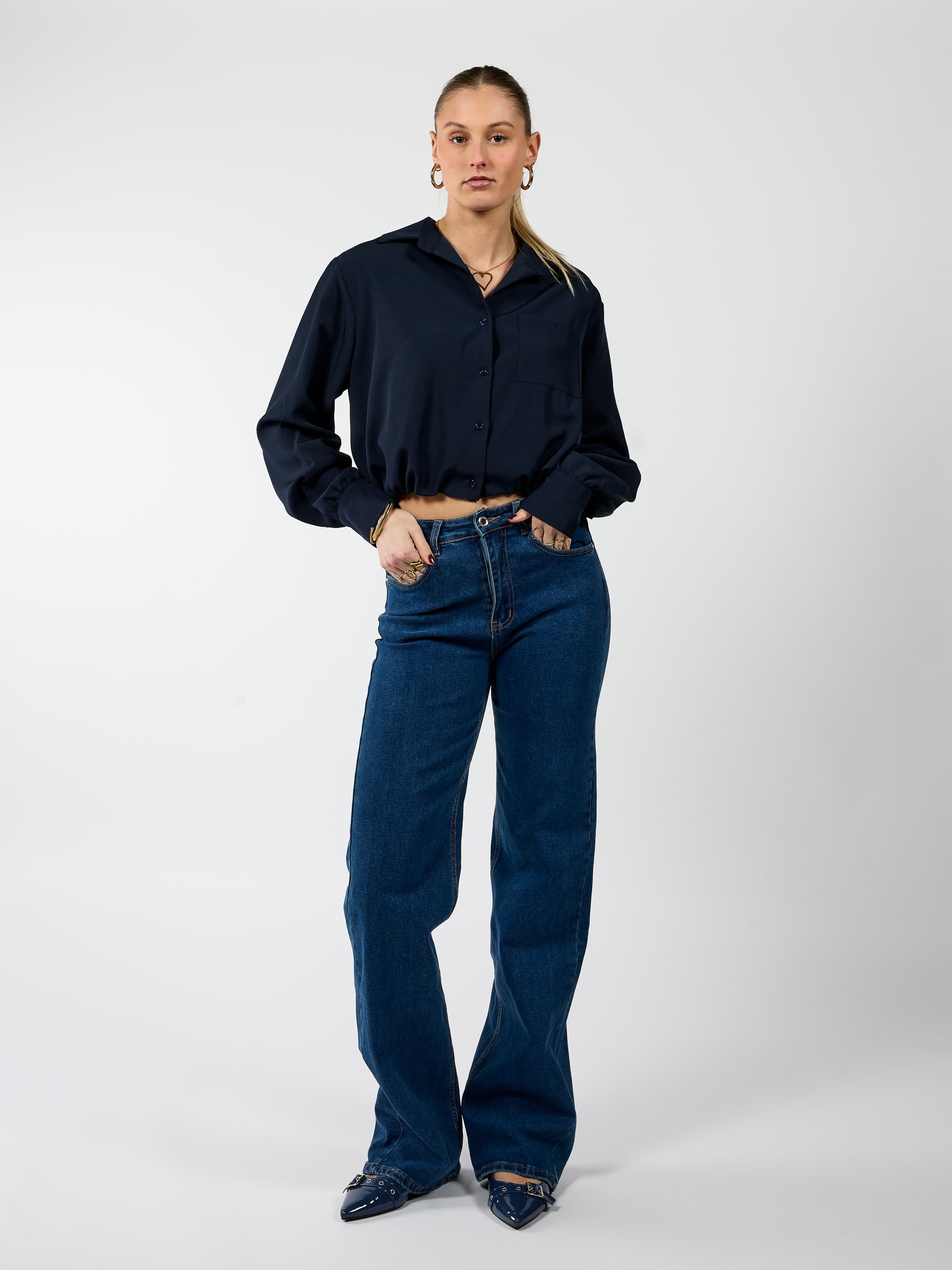 Jip | Cropped blouse | Navy | Tall - Image 8