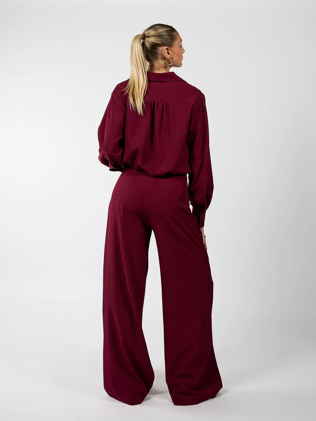 Jip | Wide leg pantalon met plooien | Bordeaux | Tall - Image 5