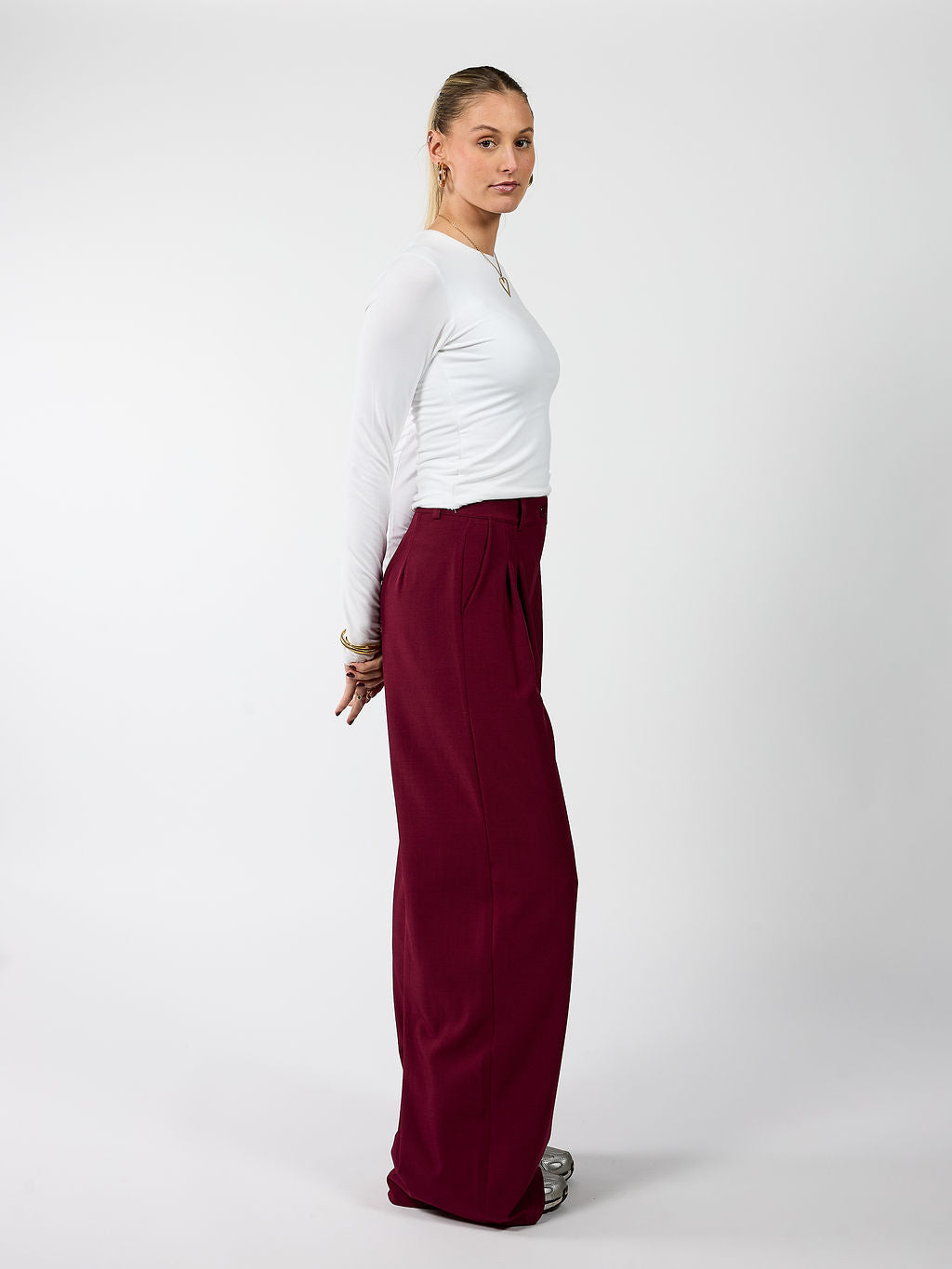 Jip | Wide leg pantalon met plooien | Bordeaux | Tall - Image 8