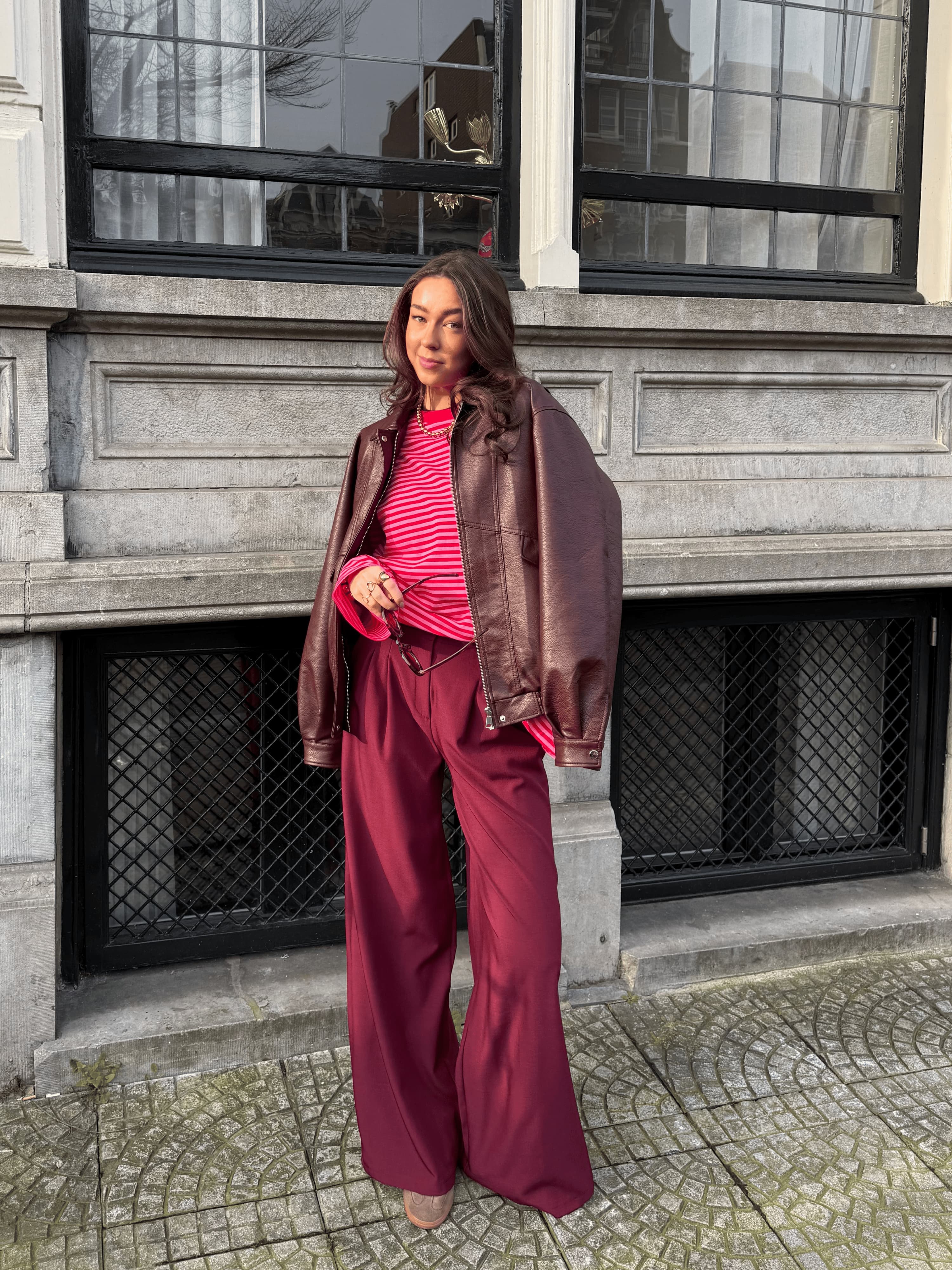 Jip | Wide leg pantalon met plooien | Bordeaux | Tall - Image 9