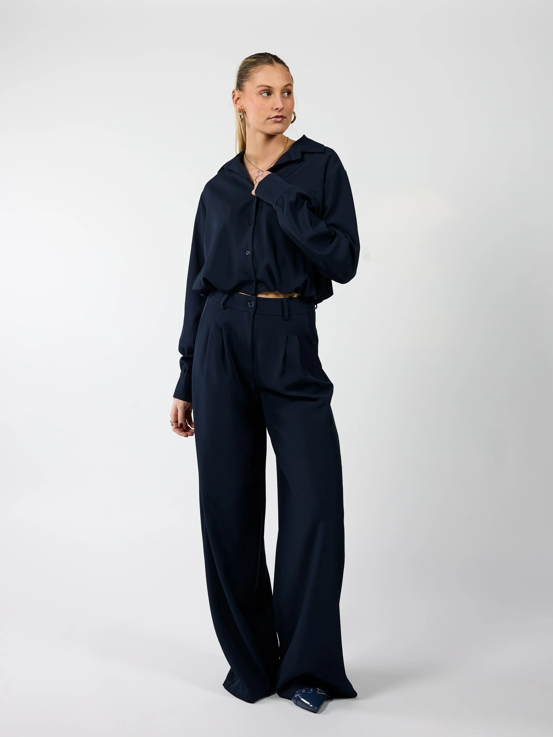 Jip | Wide leg pantalon met plooien | Navy | Tall - Image 4