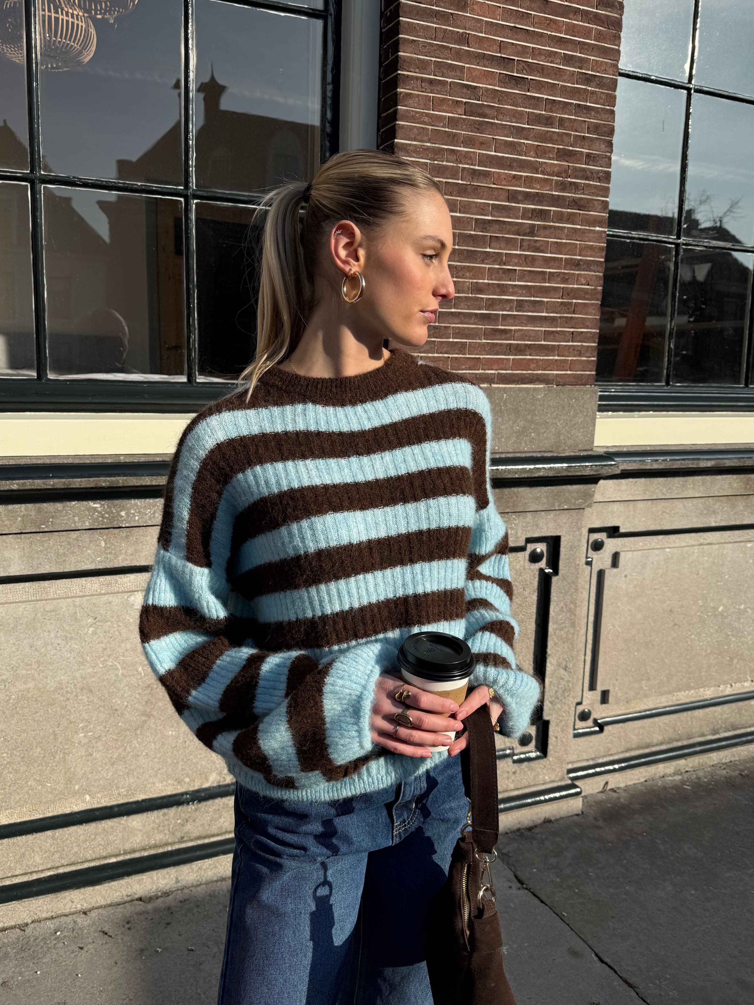 Leah Knit | Gestreept blauw bruin | Tall - Image 6
