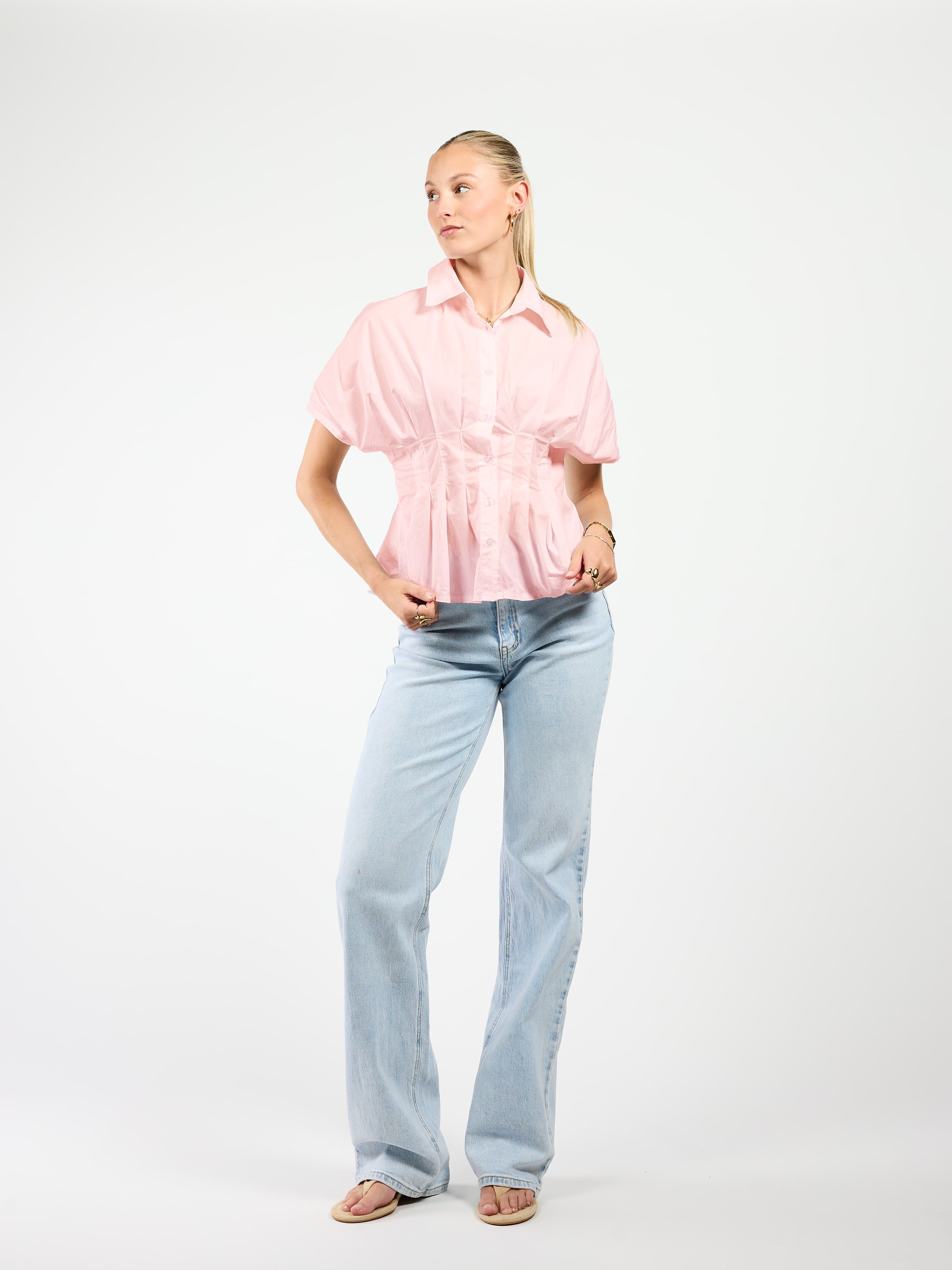 Leela getailleerde blouse | Lichtroze | Tall - Image 2