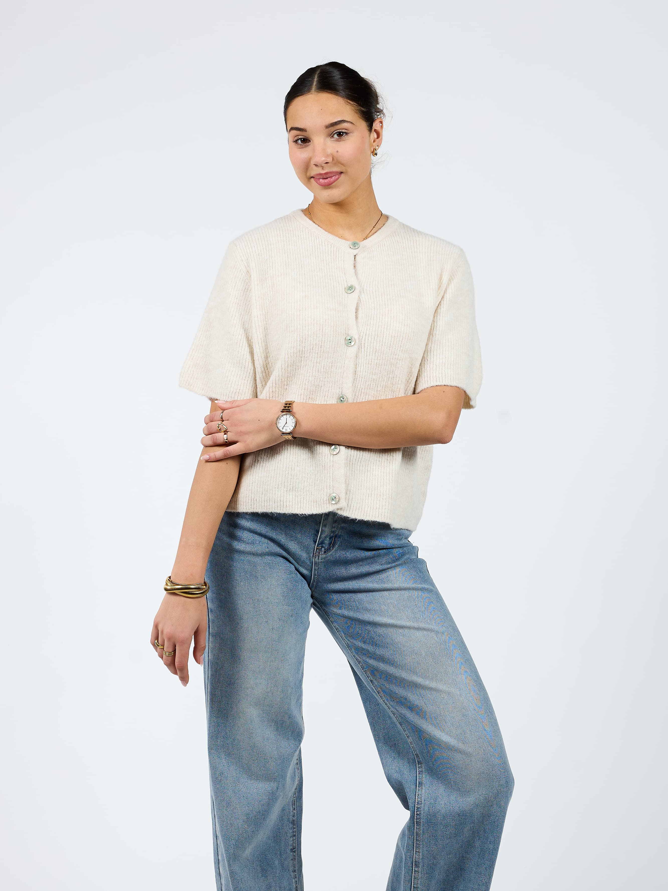 Lena Gebreid Vest met Knoopjes | Cream | Tall - Image 4