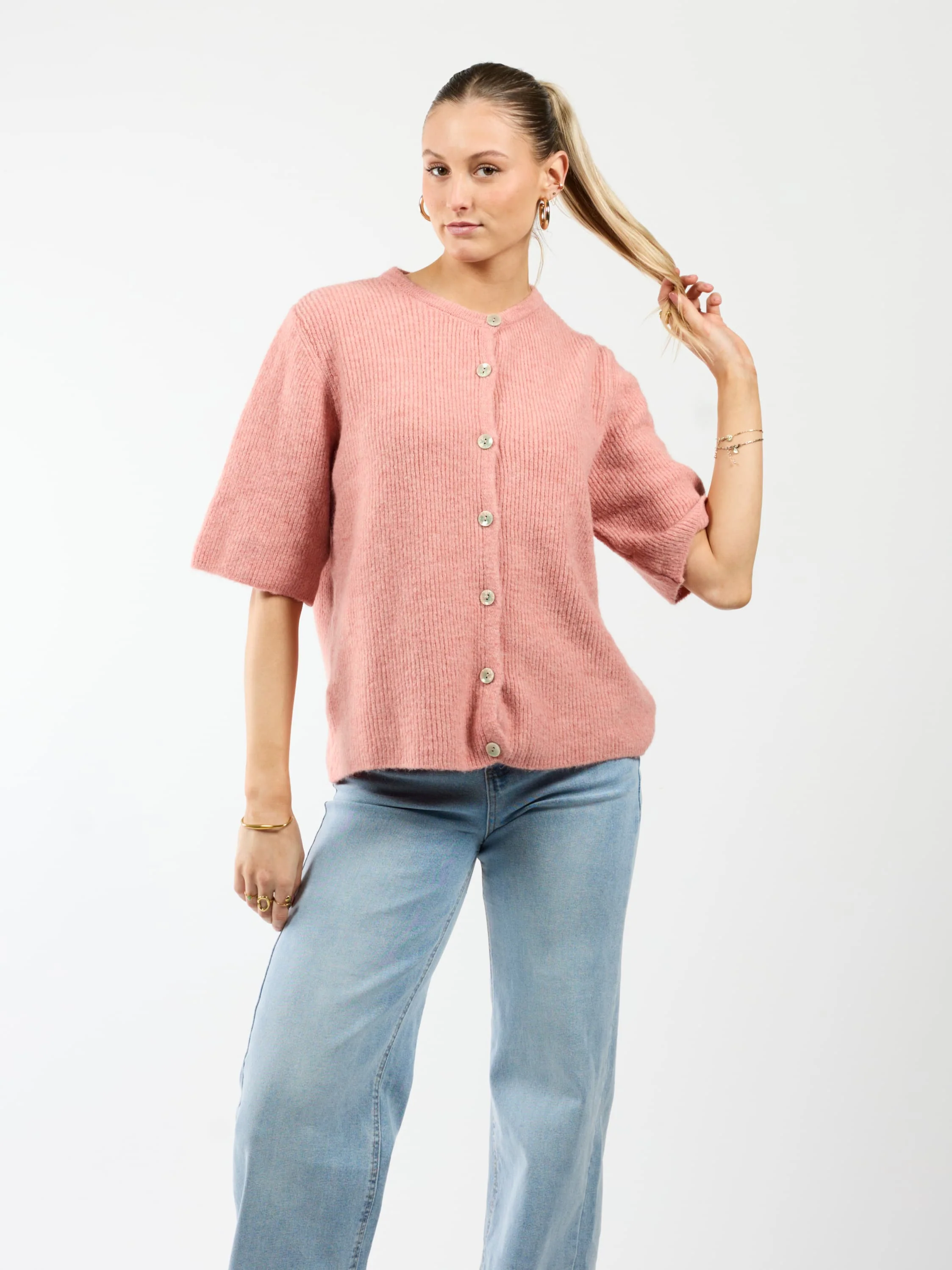 Lena Gebreid Vest met Knoopjes | Roze | Tall - Image 4