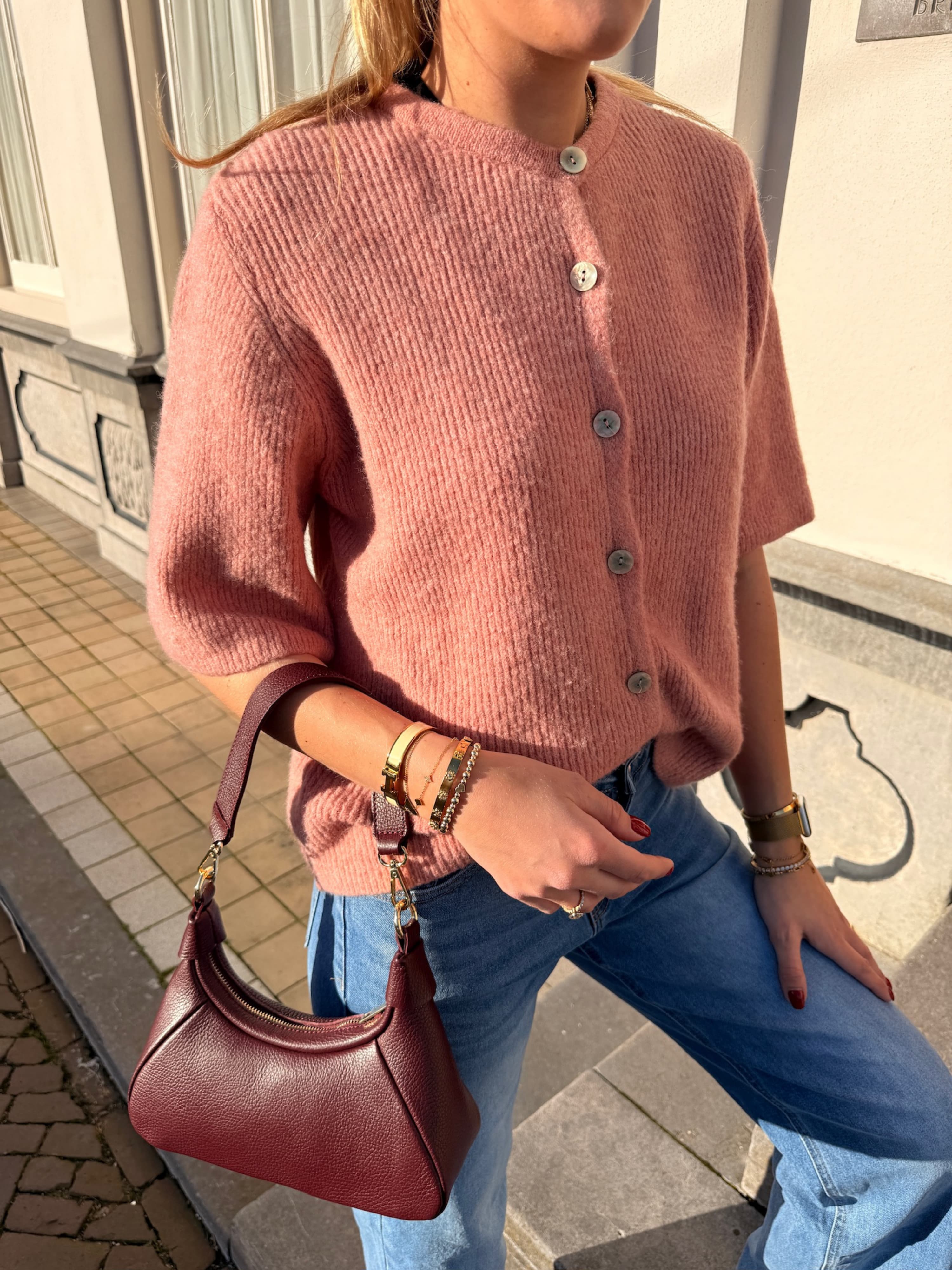 Lena Gebreid Vest met Knoopjes | Roze | Tall - Image 9