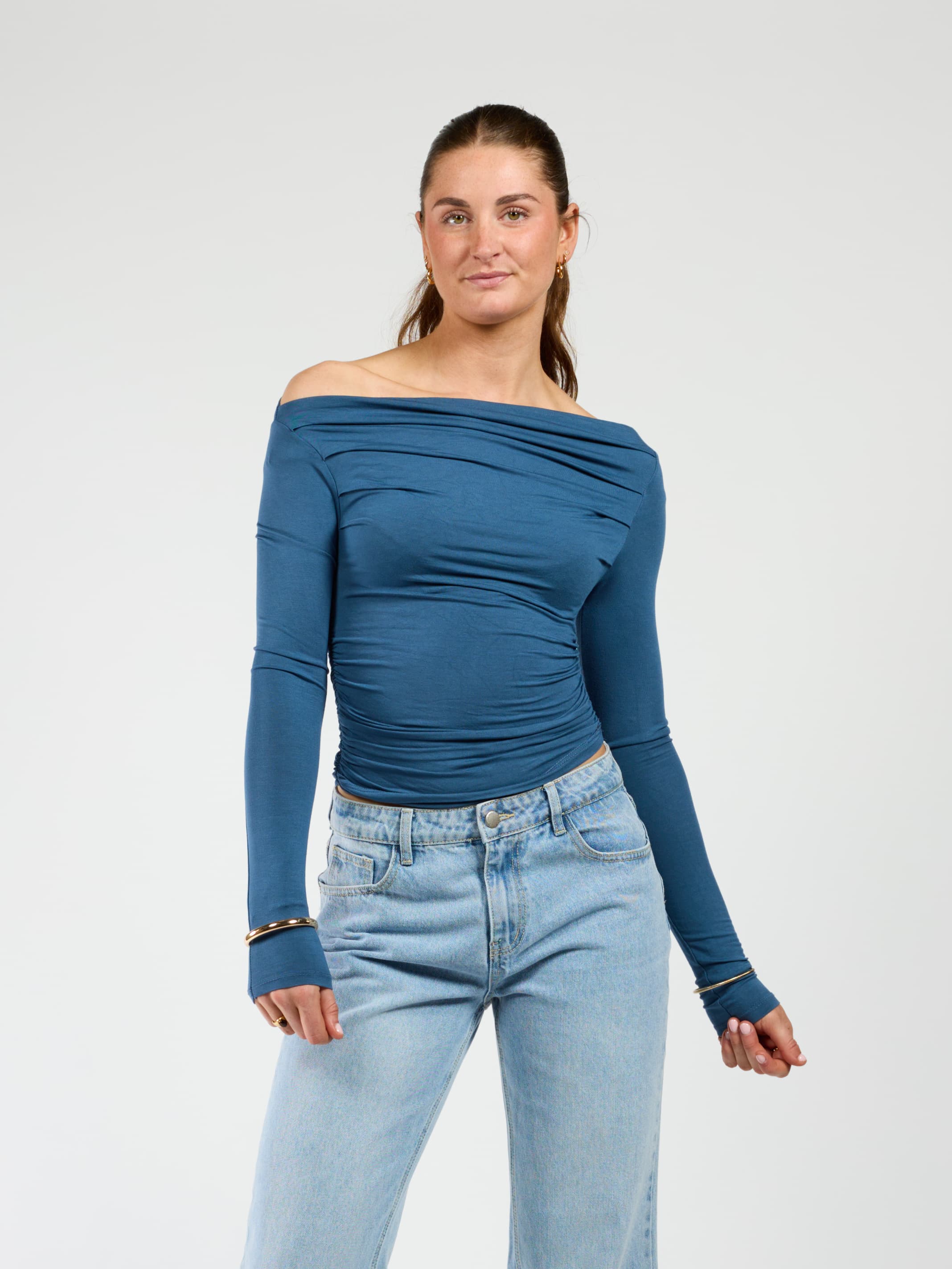 Lieke off shoulder top | Tall | Blauw - Image 3