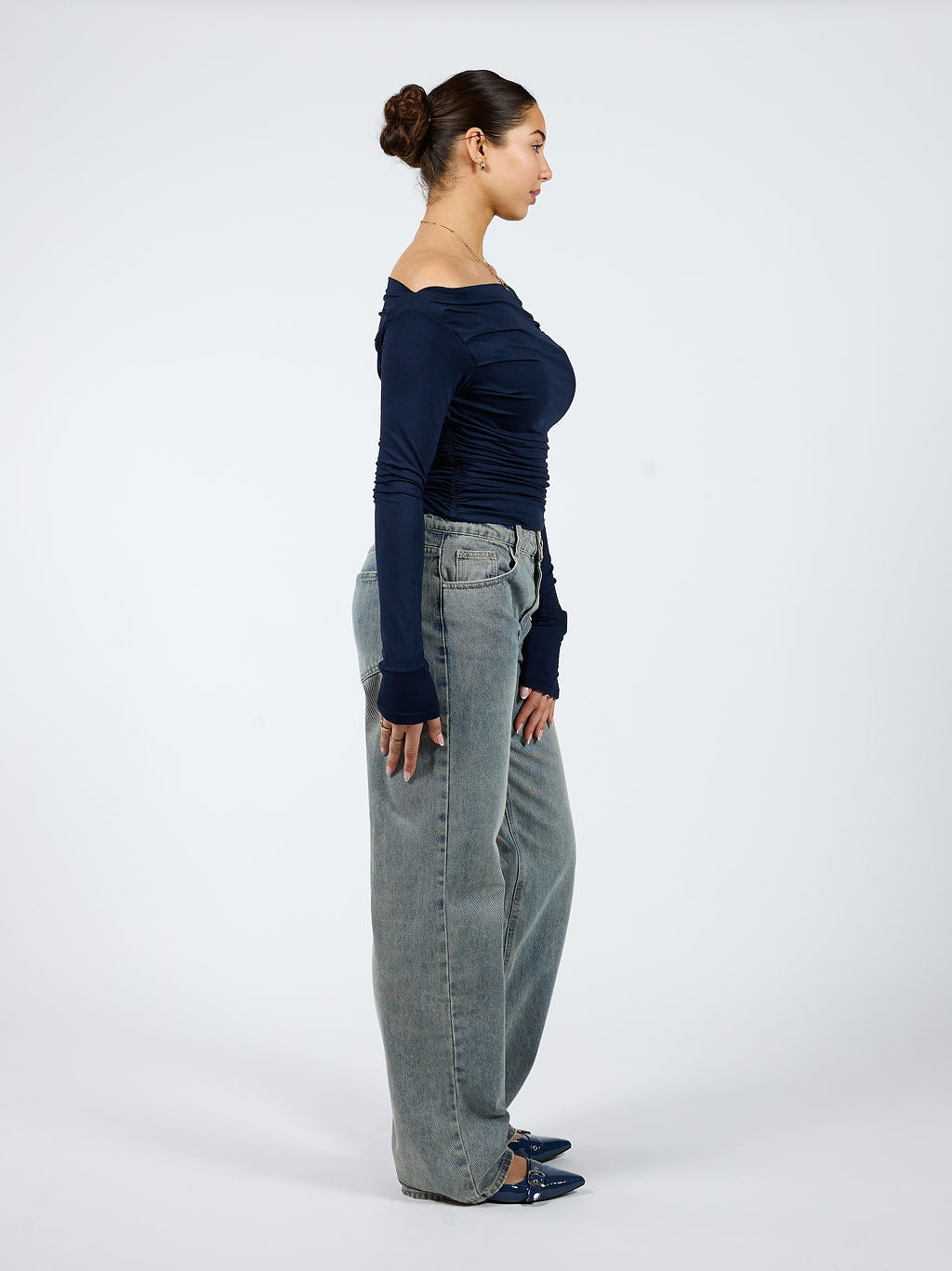 Lieke off shoulder top | Tall | Navy - Image 3