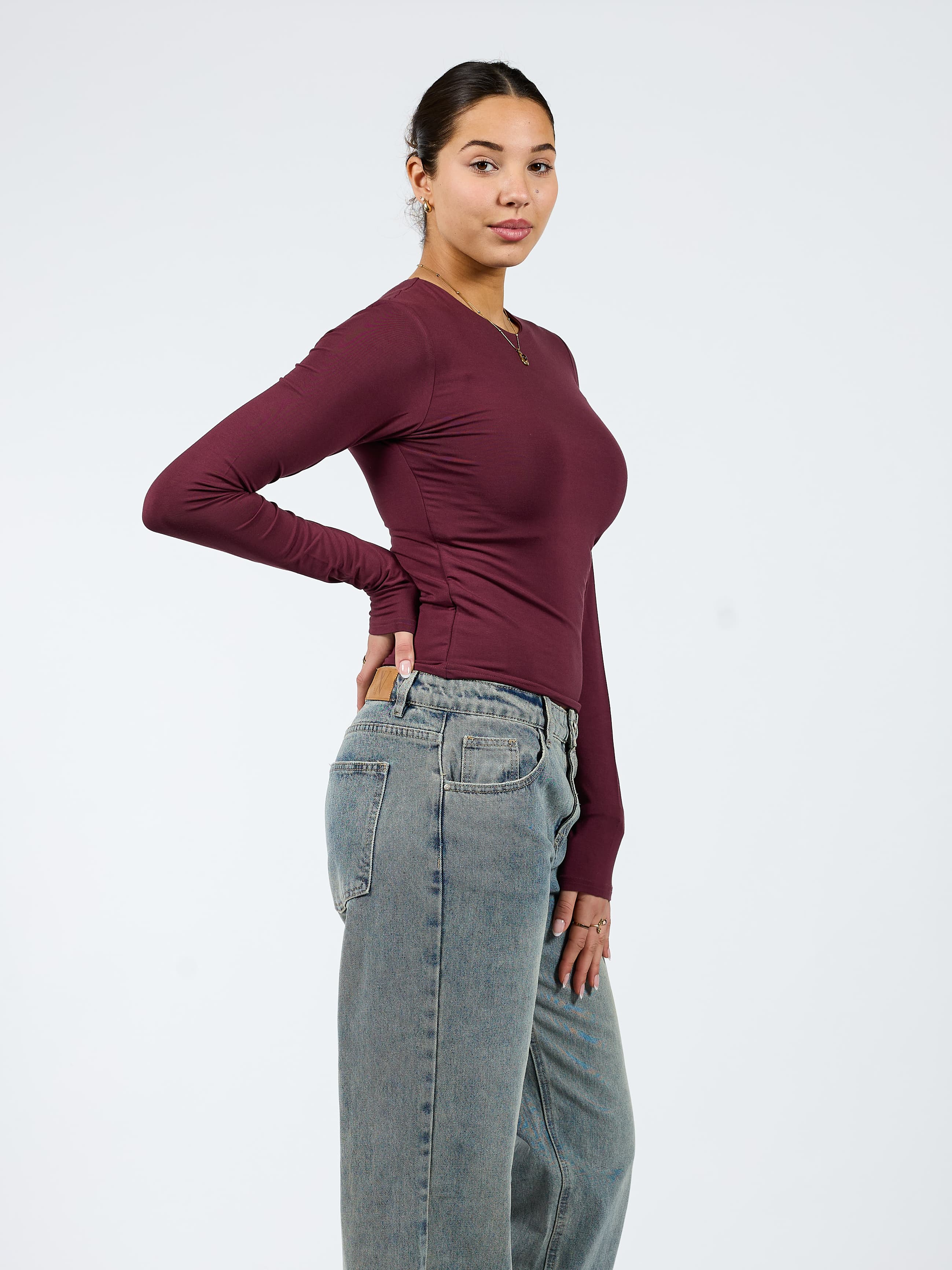 Liza long sleeve top | Bordeaux | Tall - Image 2