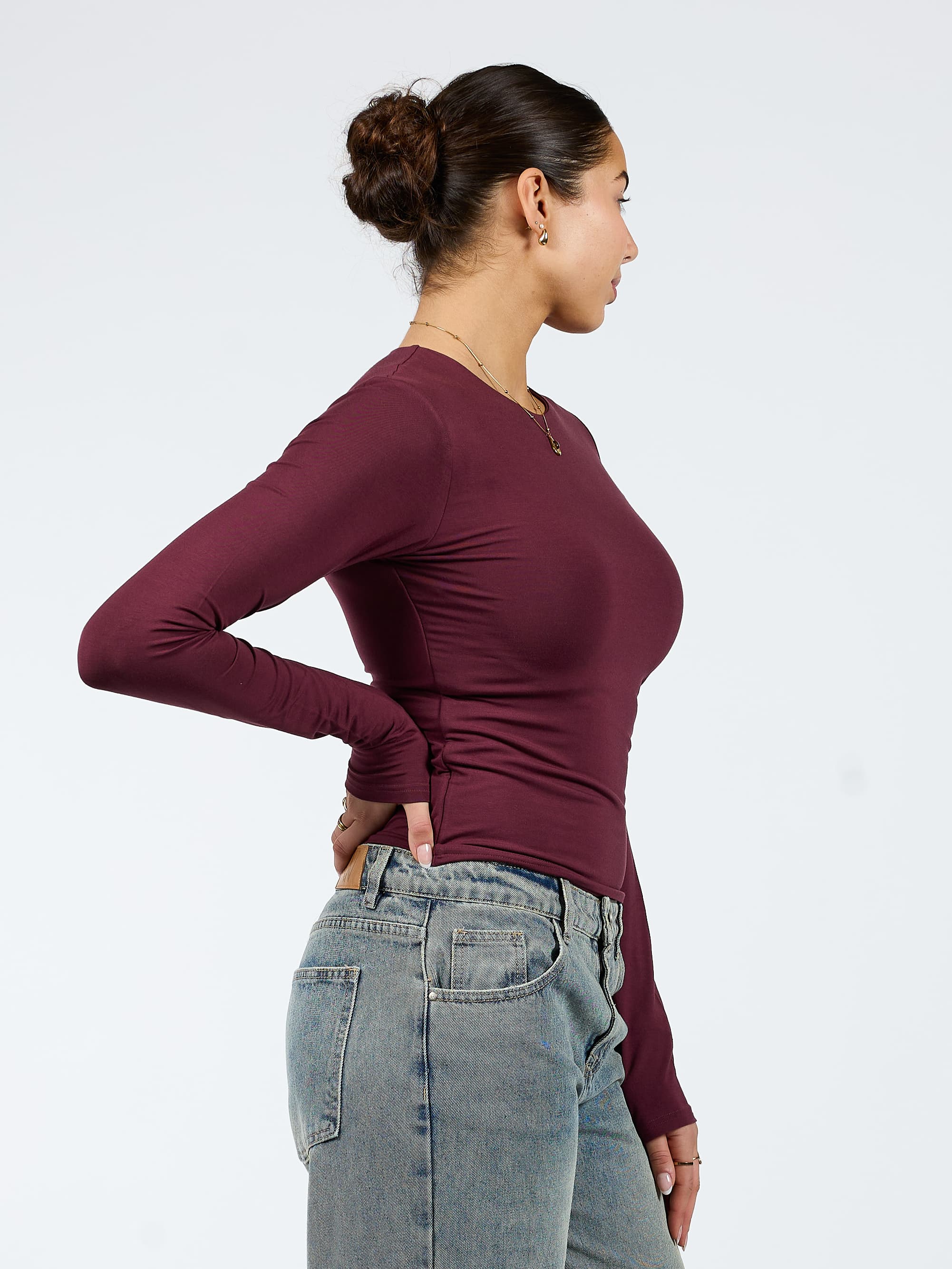 Liza long sleeve top | Bordeaux | Tall - Image 3