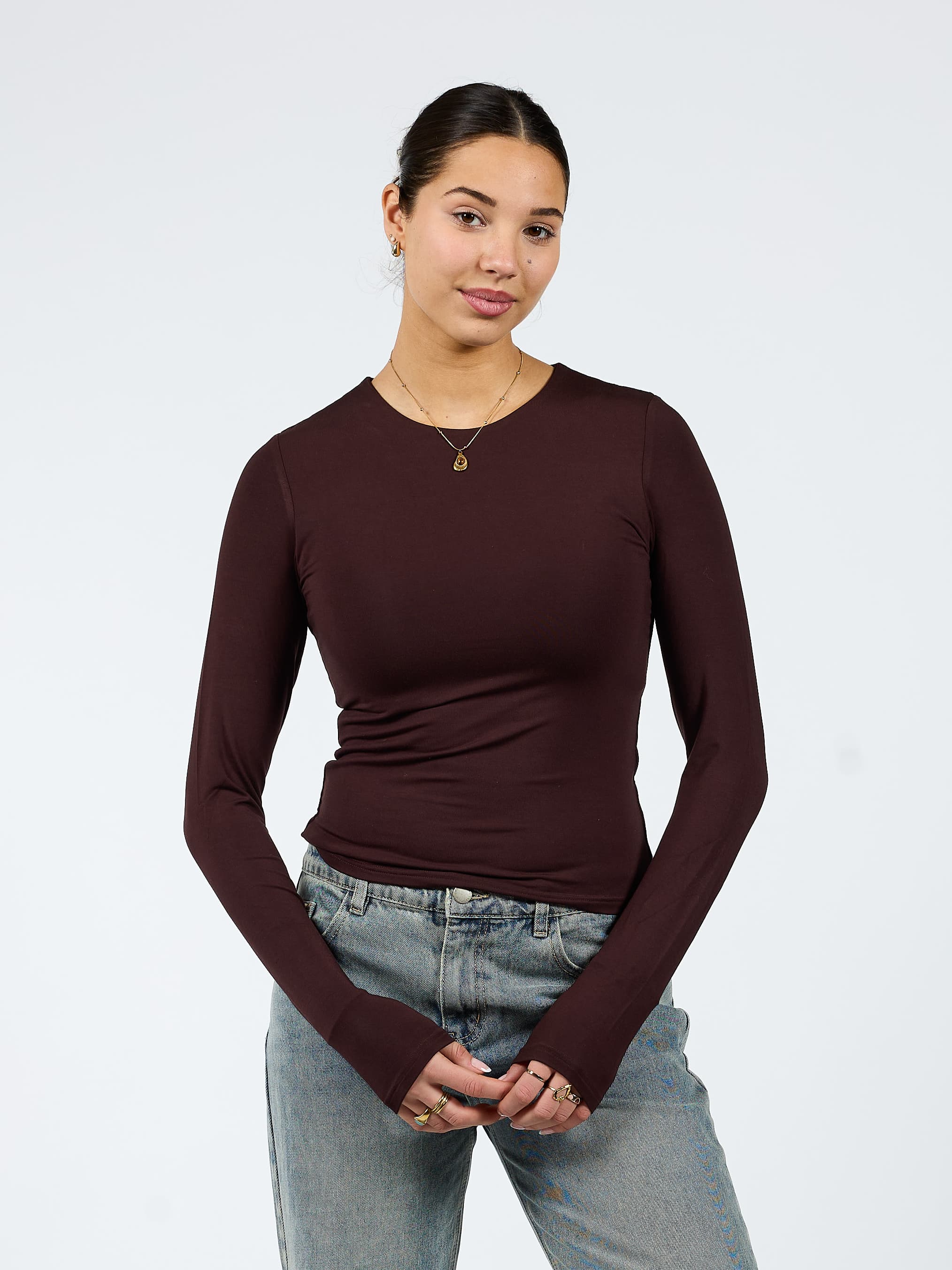 Liza long sleeve top | Donkerbruin | Tall