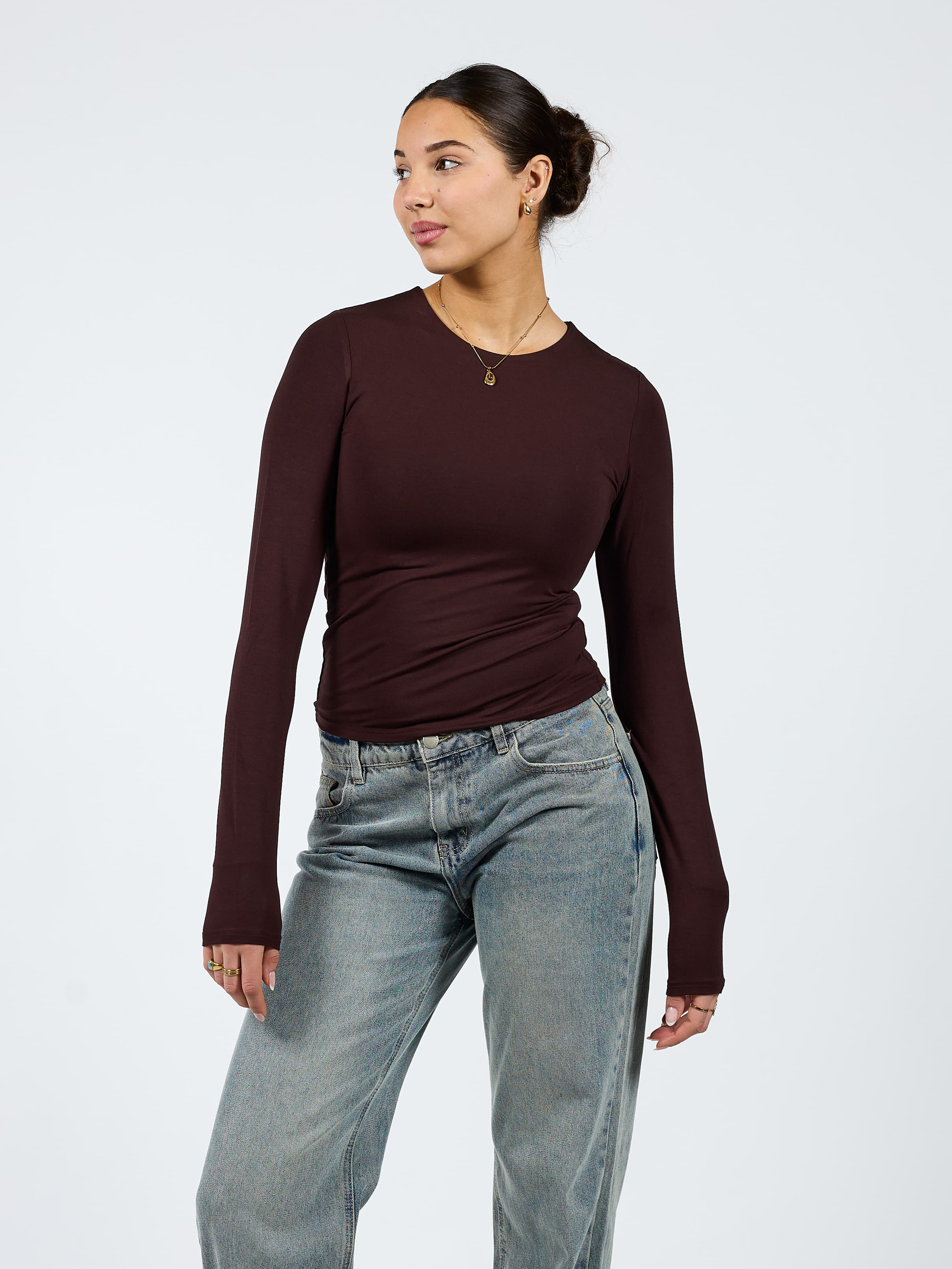 Liza long sleeve top | Donkerbruin | Tall - Image 2