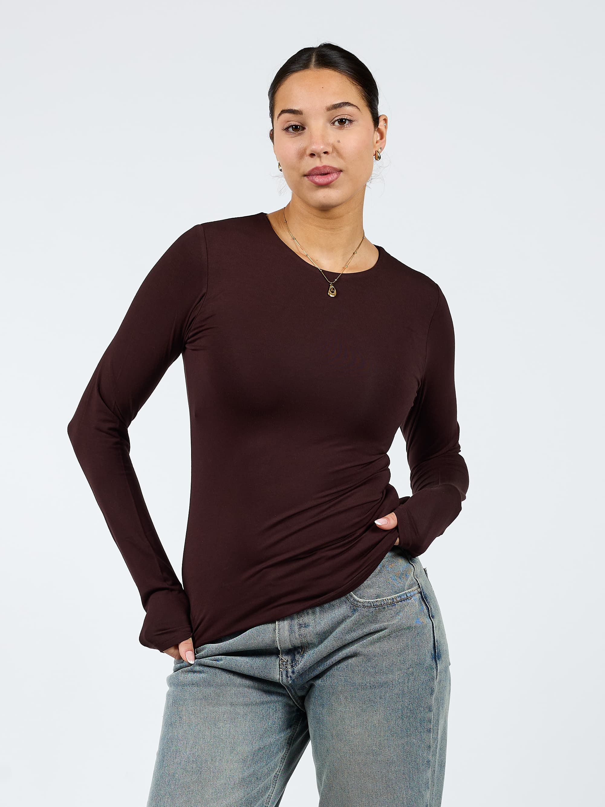Liza long sleeve top | Donkerbruin | Tall - Image 5