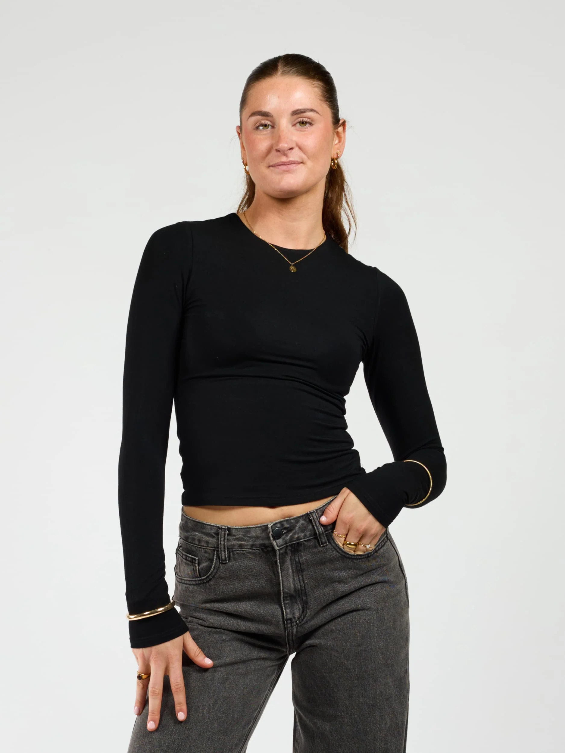 Liza long sleeve top | Zwart | Tall
