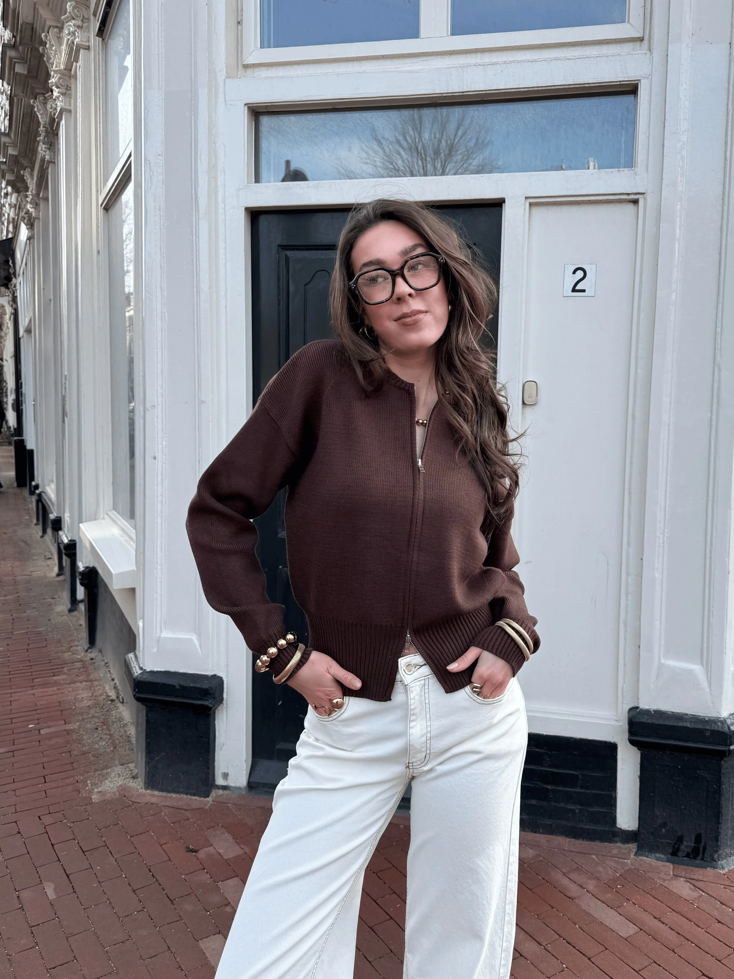 Lizzy vest met zipper | Donkerbruin | Tall - Image 3