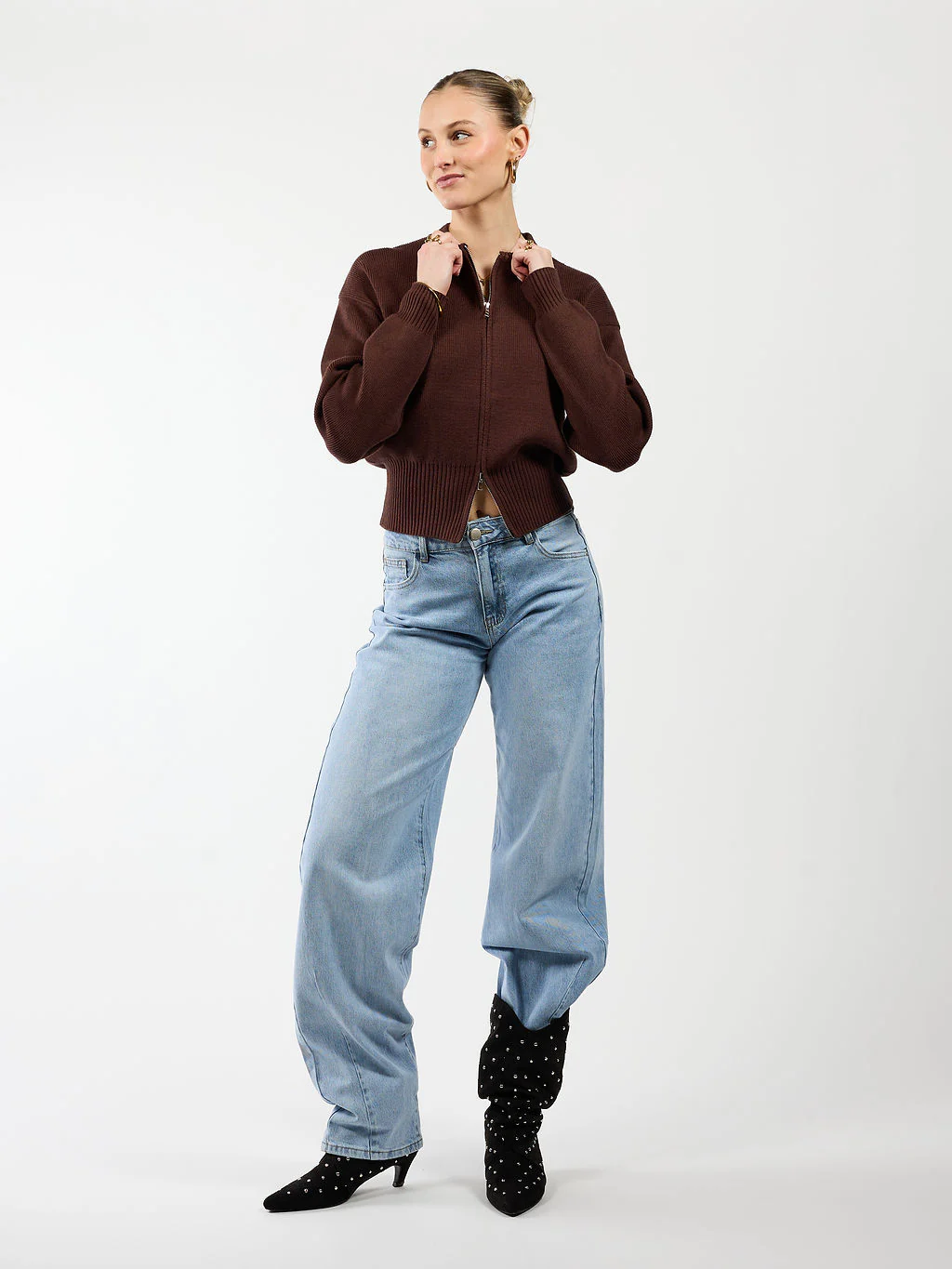 Lizzy vest met zipper | Donkerbruin | Tall - Image 4