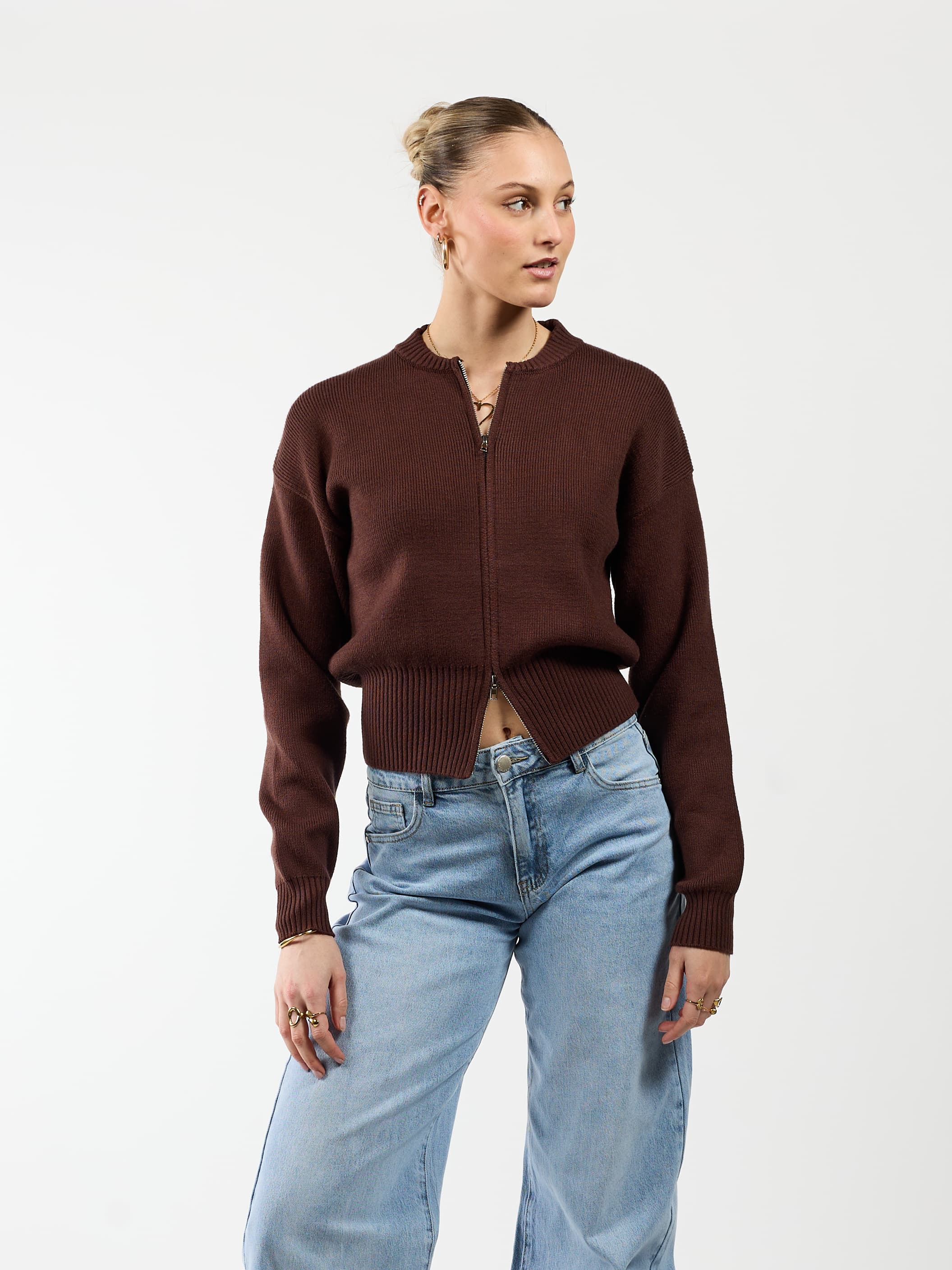 Lizzy vest met zipper | Donkerbruin | Tall - Image 5
