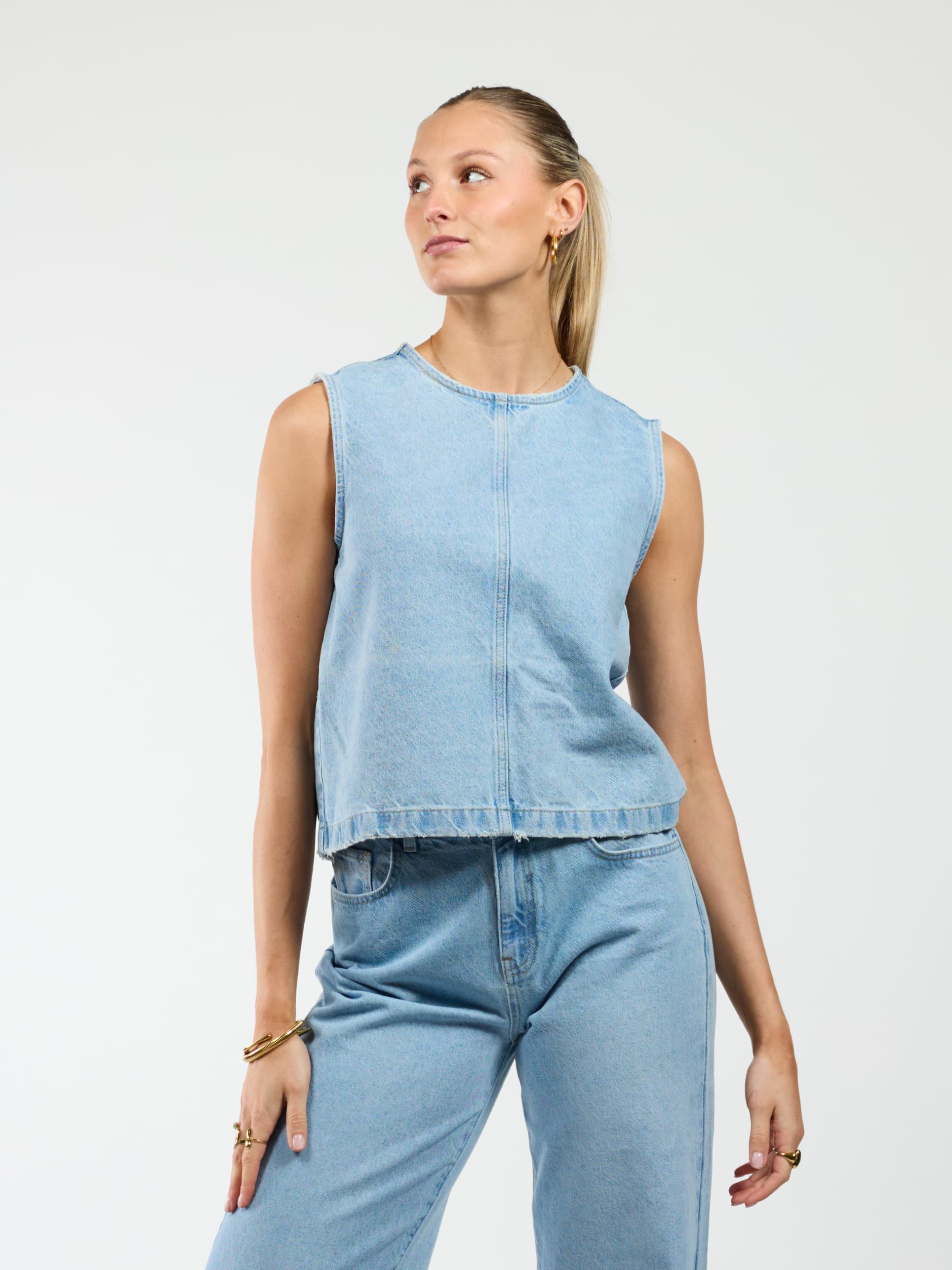 Lulu | Co-ord | Denim top | Blauw  | Tall