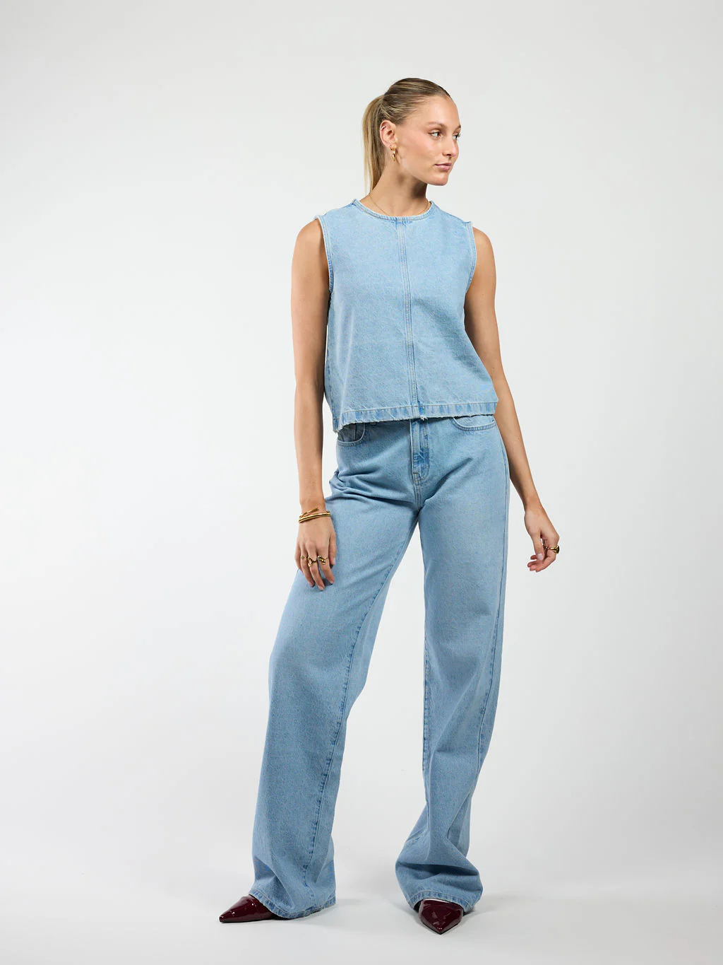 Lulu | Co-ord | Denim top | Blauw  | Tall - Image 3
