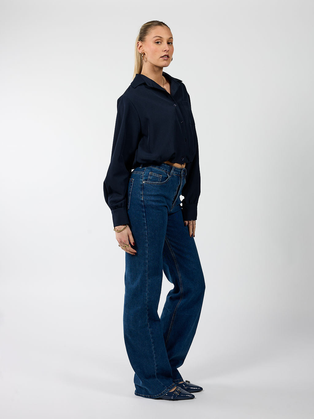 Maddy Wide Leg Jeans | Dark blue | Stretch | Tall - Image 4