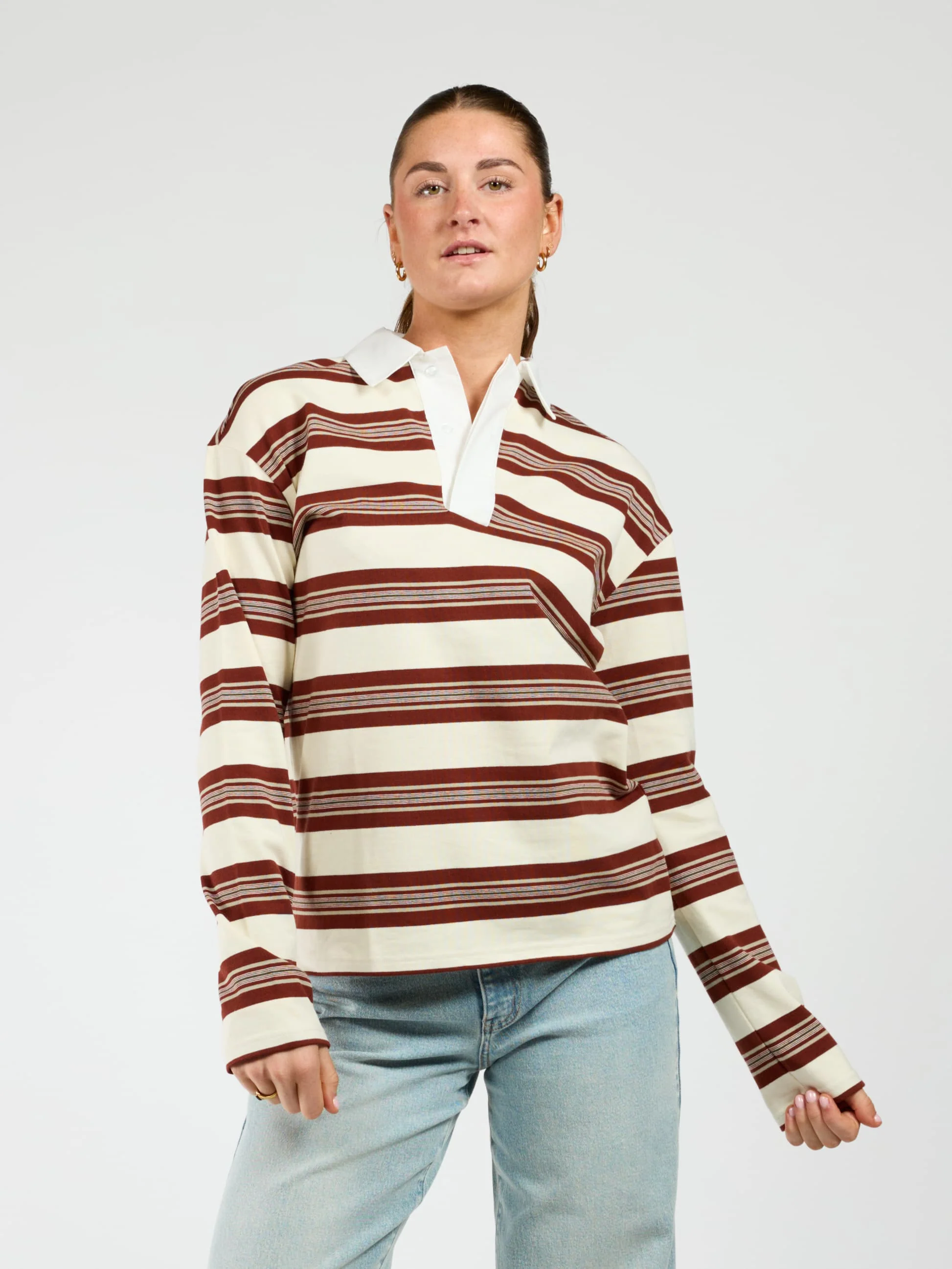 Maya Polo | Gestreept wit bordeaux | Tall - Image 2