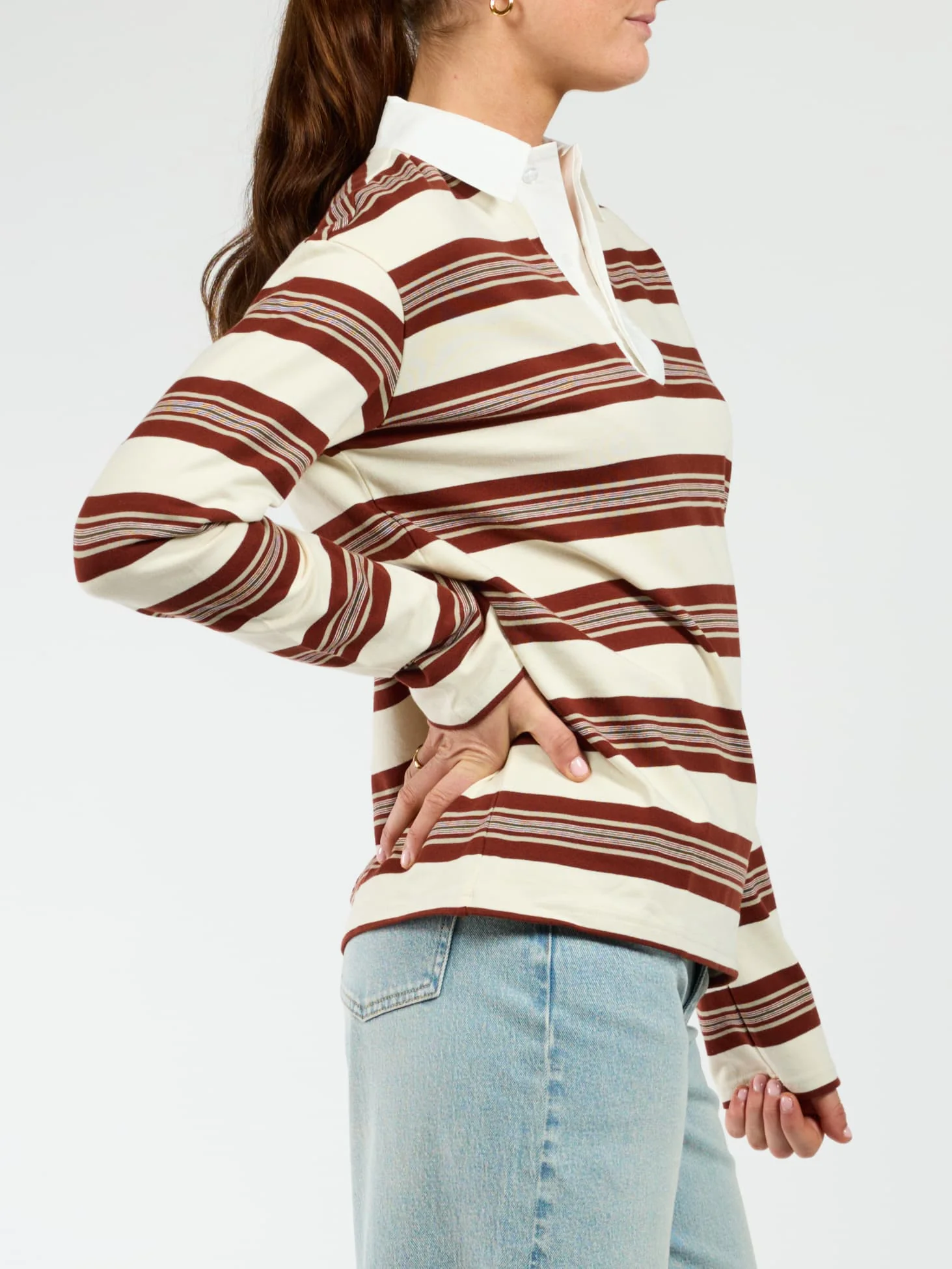 Maya Polo | Gestreept wit bordeaux | Tall - Image 4