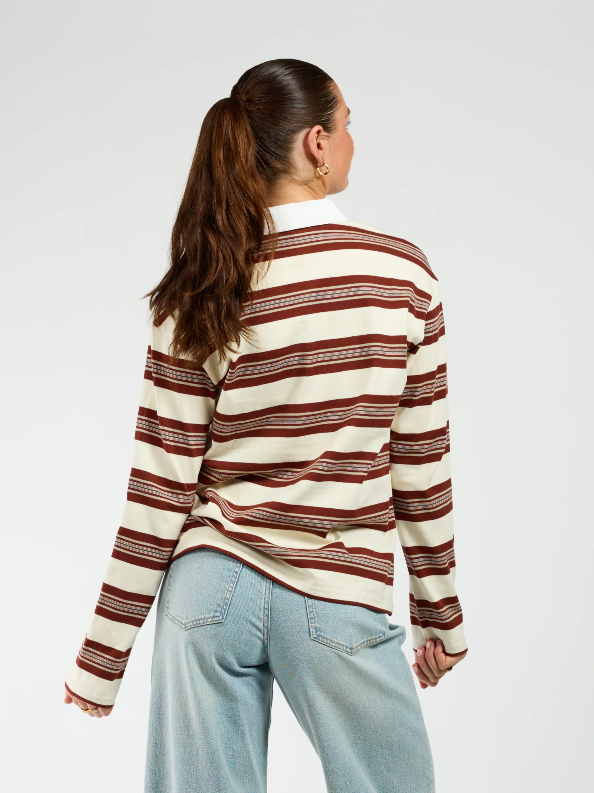 Maya Polo | Gestreept wit bordeaux | Tall - Image 6