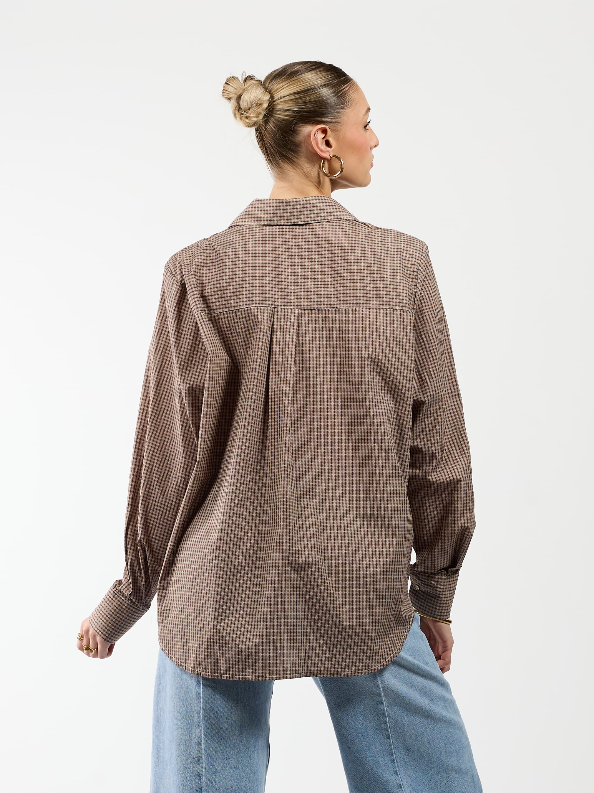 Noah blouse | Bruin geruit | Tall - Image 3