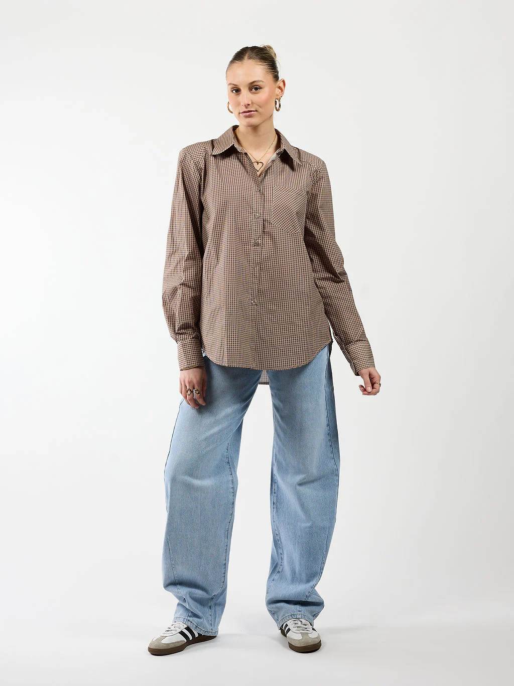 Noah blouse | Bruin geruit | Tall - Image 4