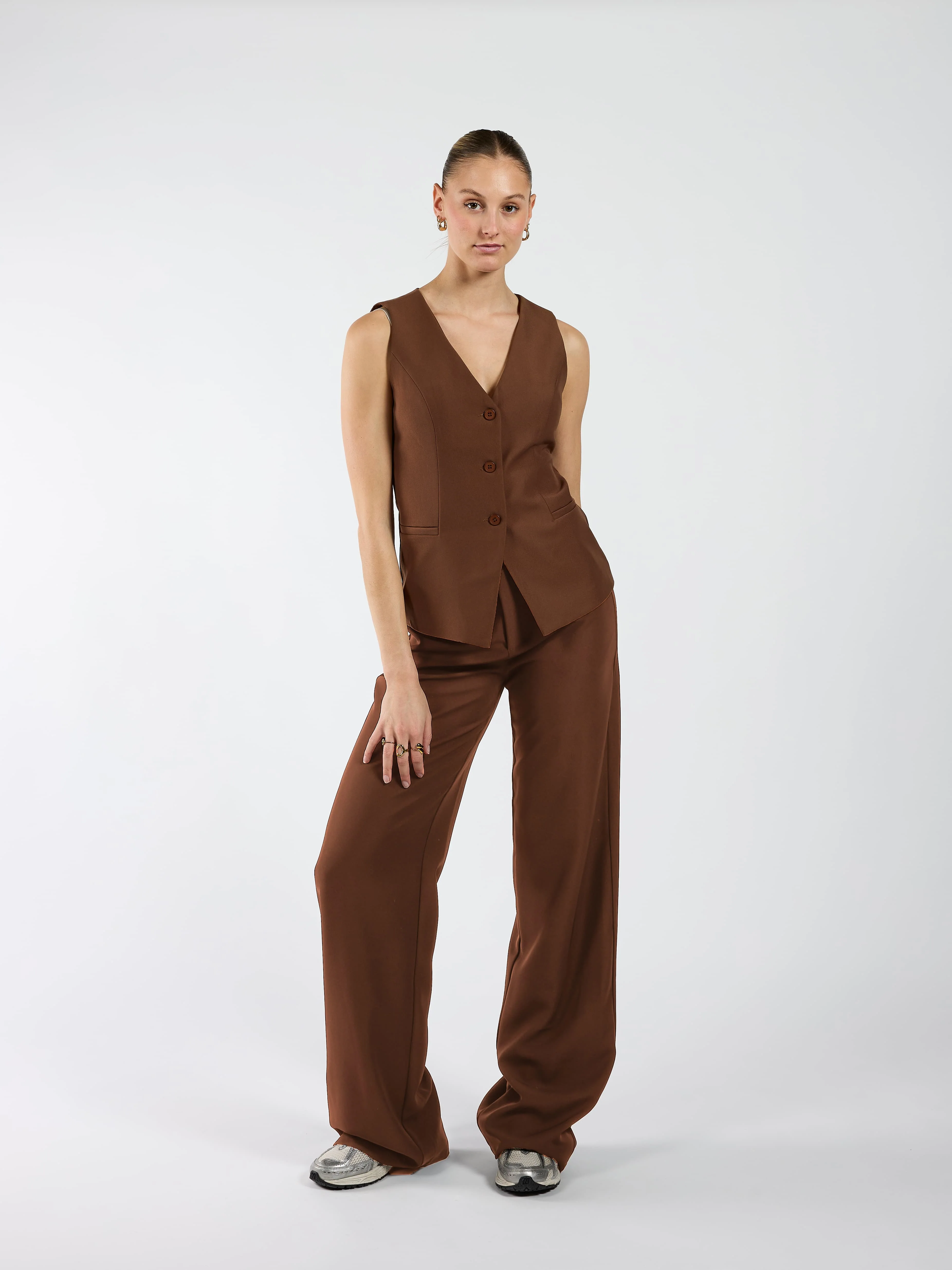 Nova | Wide leg pantalon met knoop | Bruin | Tall - Image 5