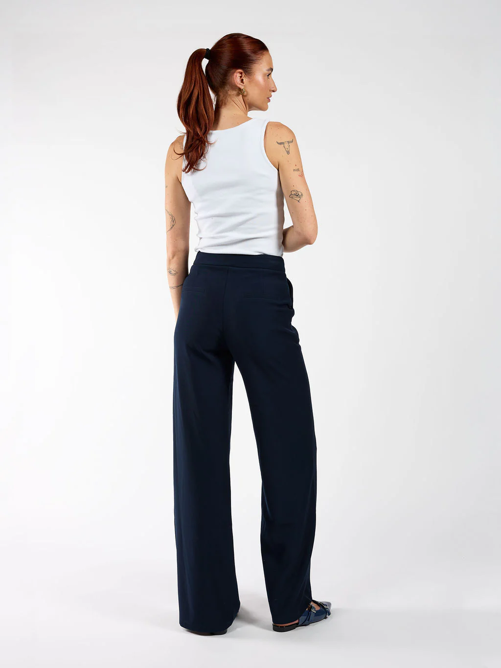 Nova | Wide leg pantalon met knoop | Navy | Tall - Image 3